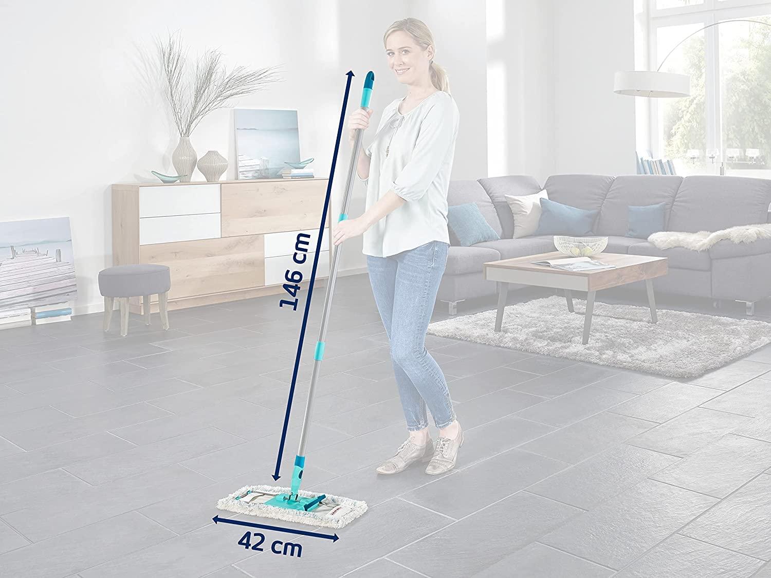 Leifheit Leifheit Profi XL Cotton Plus Flat Mop with 146 cm Handle, 42 cm Large Flat Floor Mop Head, 360 Universal Joint for Easy Steering, Highly Absorbent, for Stone and Tile Floors