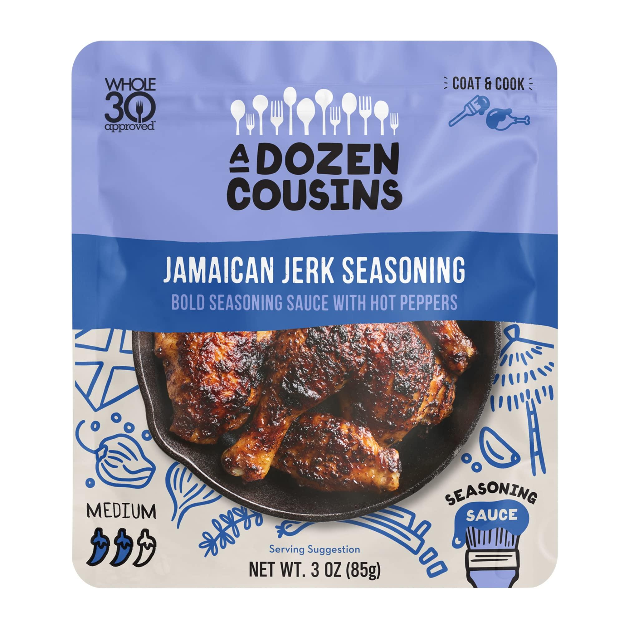 A Dozen Cousins Meals A Dozen Cousins Entre Seasoning Sauce Marinade - Coat and Cook for Chicken Seasoning, BBQ, Protein & More - 10 Pack - Bold Jamaican Jerk Seasoning Sauce with Hot Peppers (3oz Each)