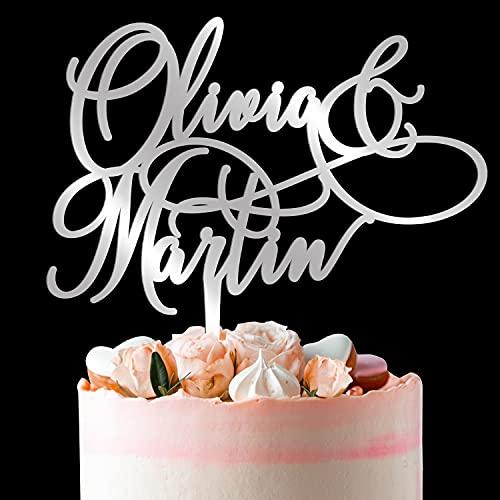 Be Burgundy Personalized Wedding Cake Toppers w/Names, Wedding Cake Toppers Bride and Groom Names, Anniversary Cake Topper, Wedding Cake Decorations - 2 Styles - 3 Mirrored Acrylic Colors