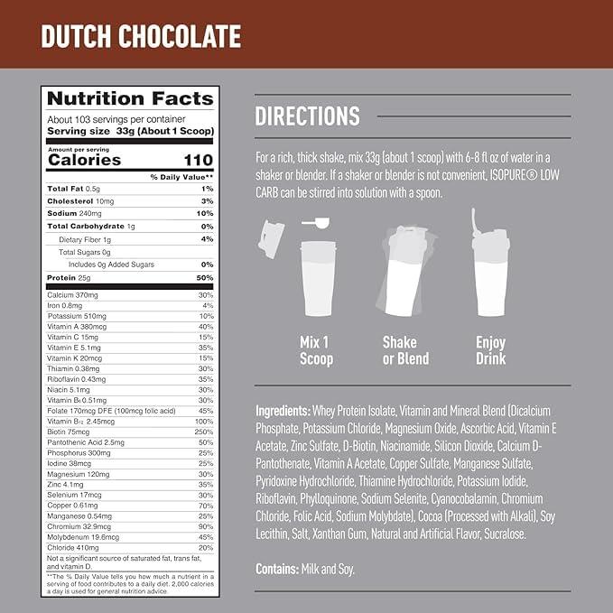 NATURE'S BEST Natures Best- Isopure Low Carb, Dutch Chocolate, 7.5lbs