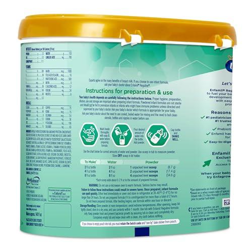Enfamil Enfamil Reguline Baby Formula, Milk-Based Infant Nutrition, Dual Prebiotics for Soft, Comfortable Stools within 1 Week of Use, Omega-3 DHA for Immune Support, Reusable Powder Tub, 19.5 Oz