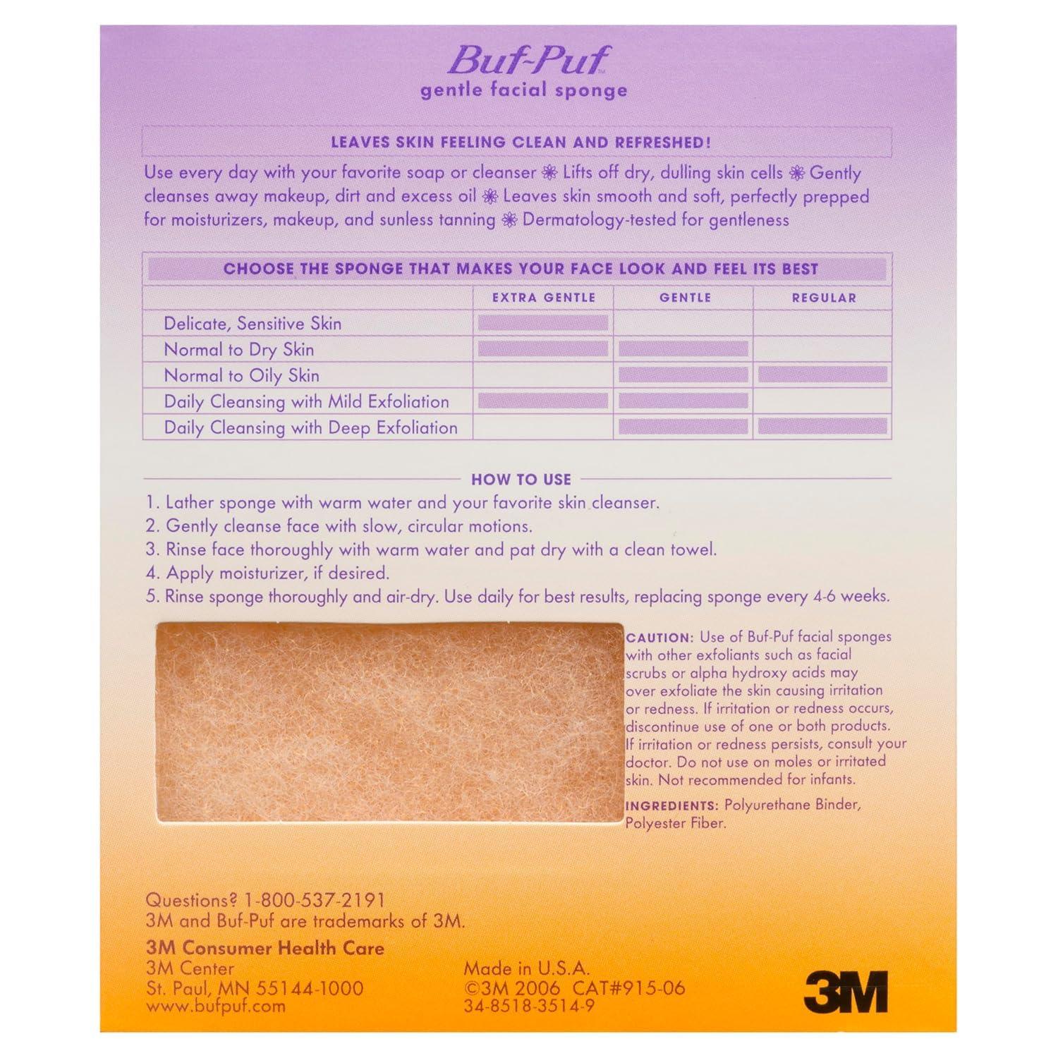 Buf-Puf Buf-Puf Gentle Facial Sponge, Dermatologist Developed, Removes Deep Down Dirt & Makeup That Causes Breakouts and Blackheads, Reusable, Exfoliating, 1 Count