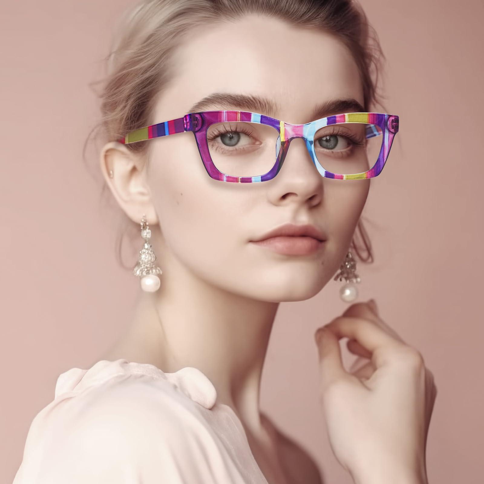 SIGVAN SIGVAN 6 Pack Oprah Style Reading Glasses Blue Light Blocking Square Computer Spring Hinge Readers for Women (6 Mix-1, 1.5, multiplier_x)