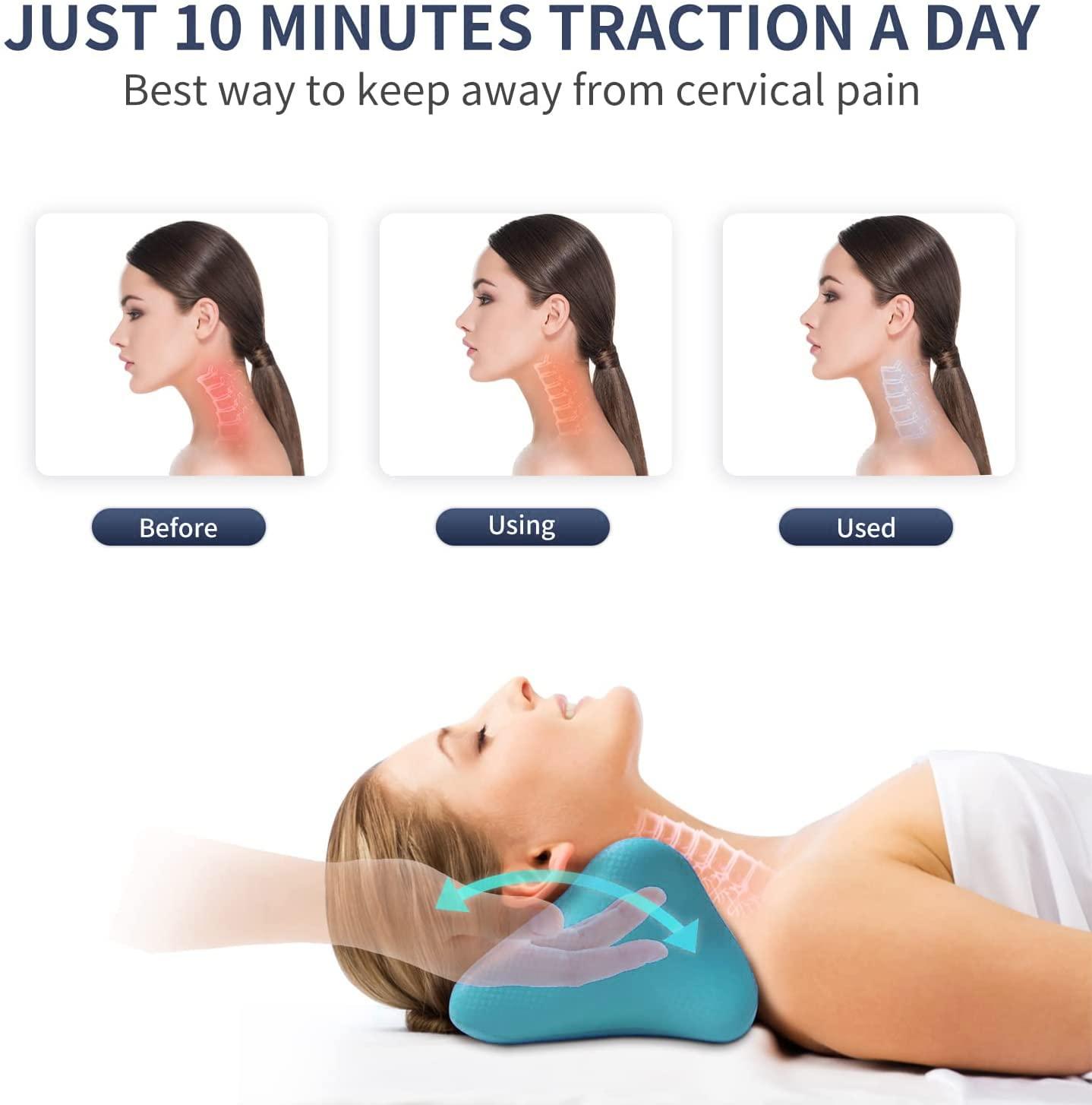 Xemz Xemz Cervical Spine Massage Pillow, Neck and Shoulder Relaxer Neck Massage Pillow, Cervical Spine Alignment Chiropractic Pillow Cervical Neck Traction Device Neck Stretcher for TMJ Pain Relief (Blue)