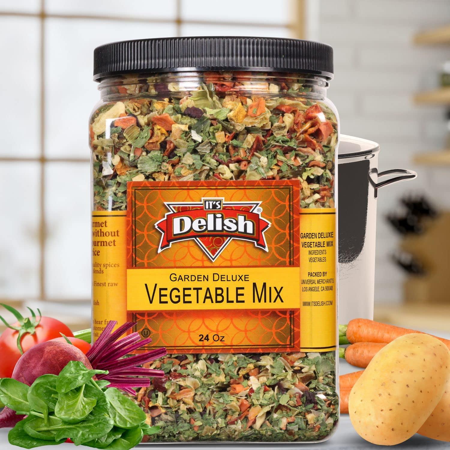 It's Delish Garden Deluxe Vegetable Soup Mix by It’s Delish, 24 OZ Jumbo Container | 16 Natural Dehydrated Vegetables for Ramen Noodles, Soup Greens with Beets | Freeze Dried Veggie Blend | No MSG, Vegan, Kosher