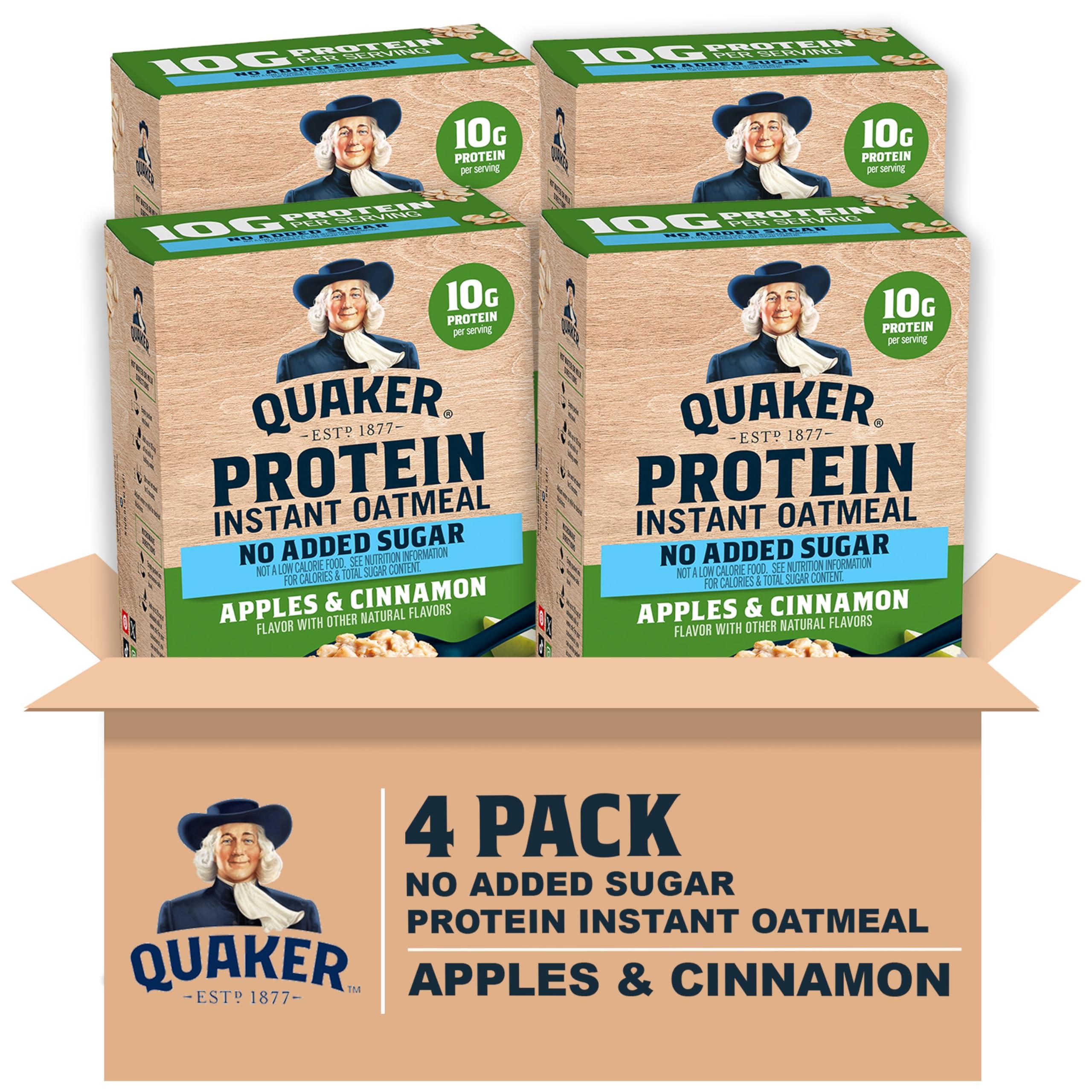 Quaker Quaker Instant Oatmeal, Protein Apple Cinnamon, No Sugar Added, 4 Pack, 42 Oz (24 Count of 1.76 Oz packets)