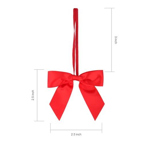 Meseey Meseey 50pcs 3 Inch Stretch Elastic Loops with Pre-Tied Red Ribbon Bows for Gift Wrapping,Baby Showers, Weddings, Christmas Boxes (3\", Red)
