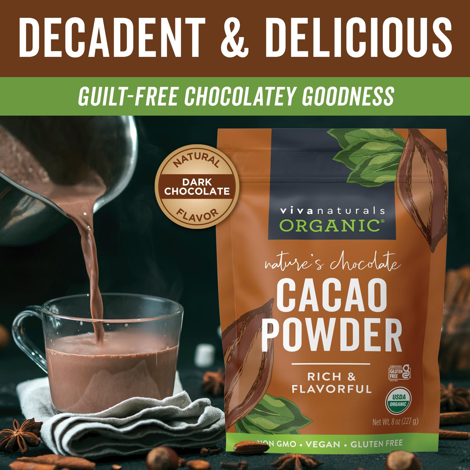 Viva Naturals Viva Naturals Organic Cacao Powder, 8 oz - Unsweetened Cocoa Powder With Rich Dark Chocolate Flavor, Perfect for Baking & Smoothies - Certified Vegan, Keto & Paleo, Non-GMO & Gluten-Free, 227 g