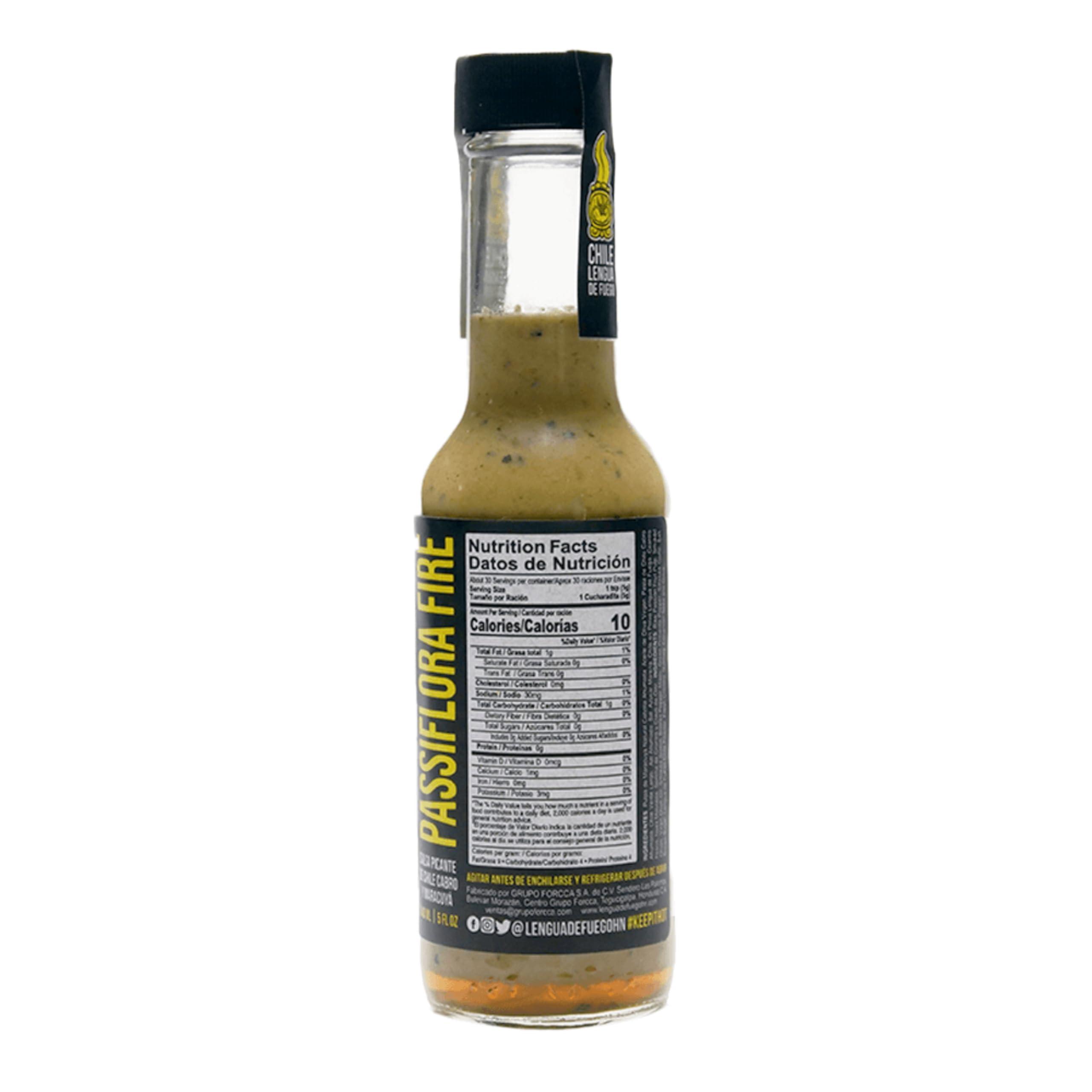 Chile Lengua de Fuego Passiflora Fire Hot Sauce - Exotic Passion Fruit and Triple Scotch Bonnet Blend with Smoked Garlic and Spices