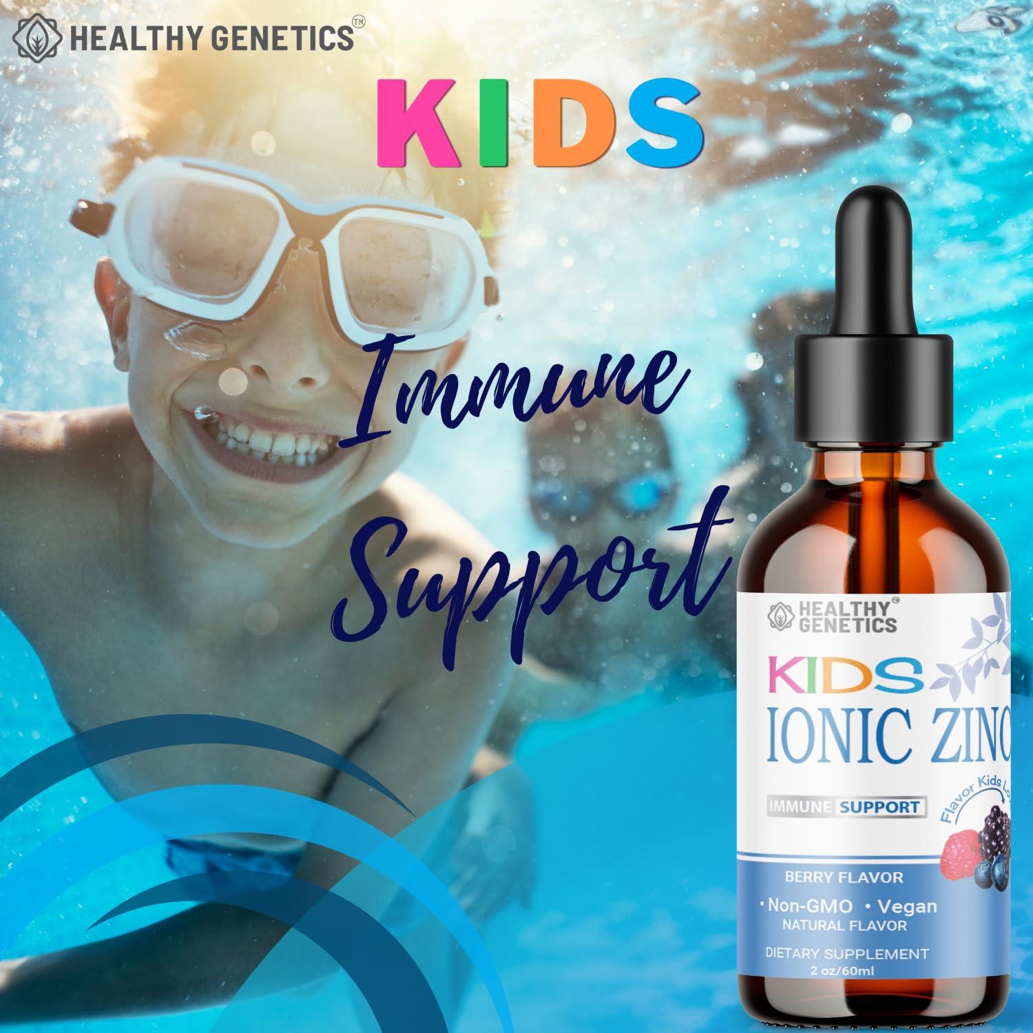 Healthy Genetics Ionic Liquid Zinc Drops for Kids | 30 Day Supply | Zinc Sulfate | Immunity, Mood, Brain Thyroid | 2 Oz