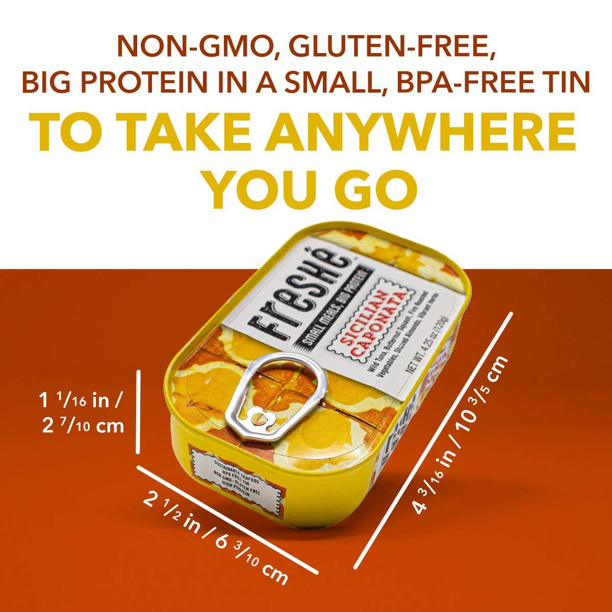 Freshé Fresh Gourmet Canned Tuna (Sicilian Caponata, 10 pack of 4.25 oz. tin) Freshly Packaged Skipjack Tuna Fish - Sustainably Caught - Perfect Gluten Free, High Protein Backpacking Food