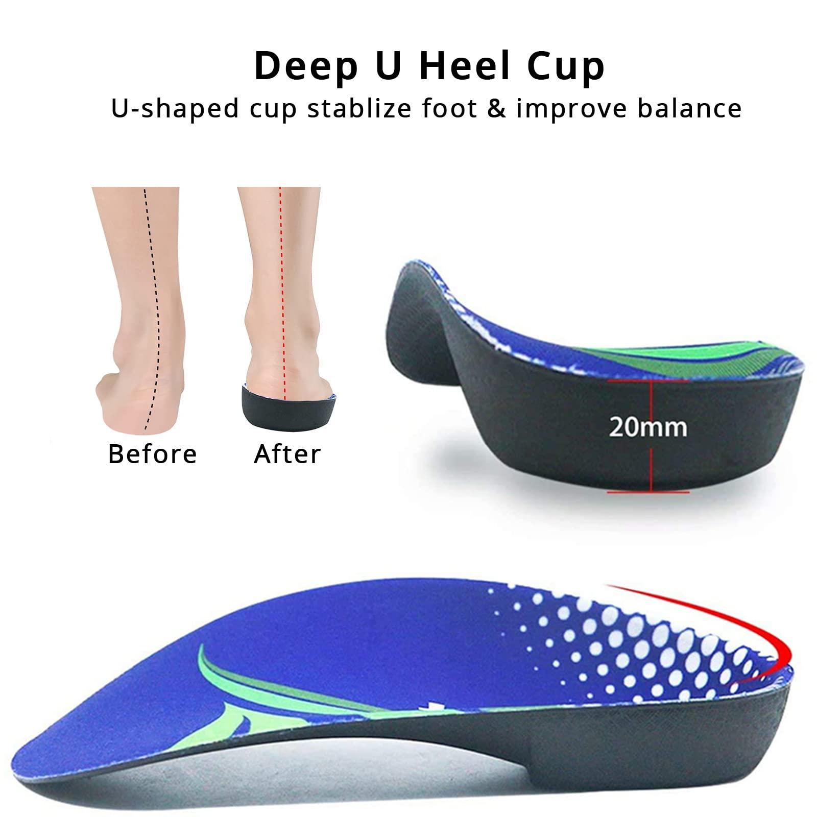 ActFun Over Pronation Insoles, 3/4 Length High Arch Support Insoles Orthotic Inserts, Plantar Fasciitis, Flat Feet, Heel Pain, Relief Shoe Inserts for Men and Women Running Sports, XL