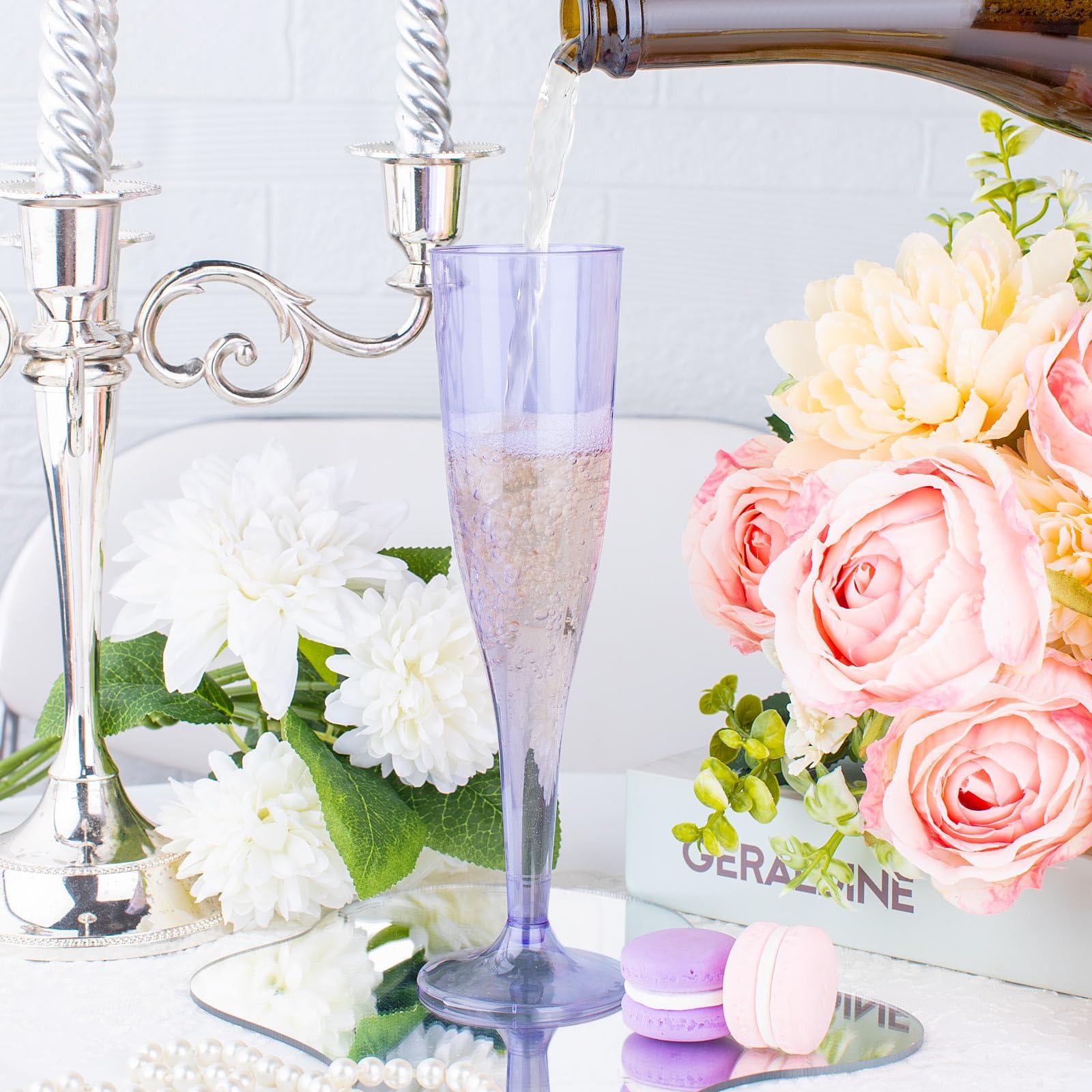 WDF WDF 36 Pack Clear Purple Plastic Champagne Flutes - 7OZ Purple Champagne Flutes Plastic, Champagne Glasses Disposable for Party & Wedding