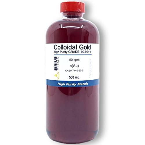 Sirius Metals True Colloidal Gold – 50 ppm - 99.99+% Purity - 500 mL (16.9 Fl Oz) in Clear BPA-Free Plastic Bottle - Made in USA