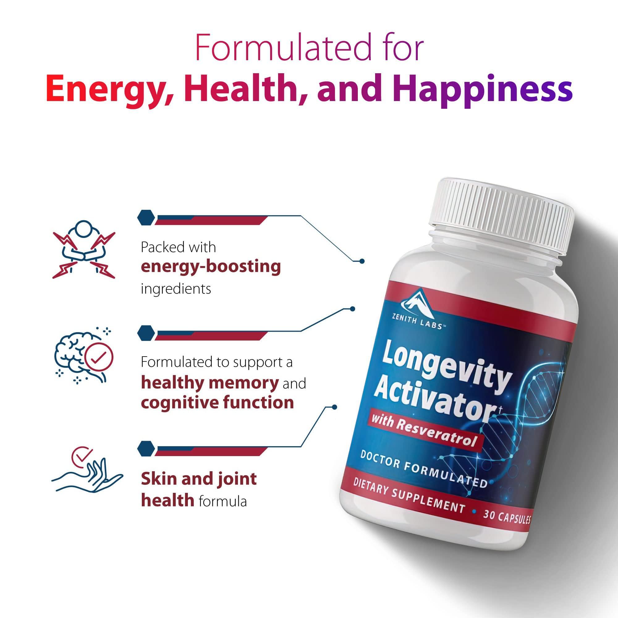 Zenith Labs Zenith Labs Longevity Activator Anti-Aging Supplement Dietary Supplement, Natural Antioxidants with Resveratrol - Supports Immune Function and Healthy Memory