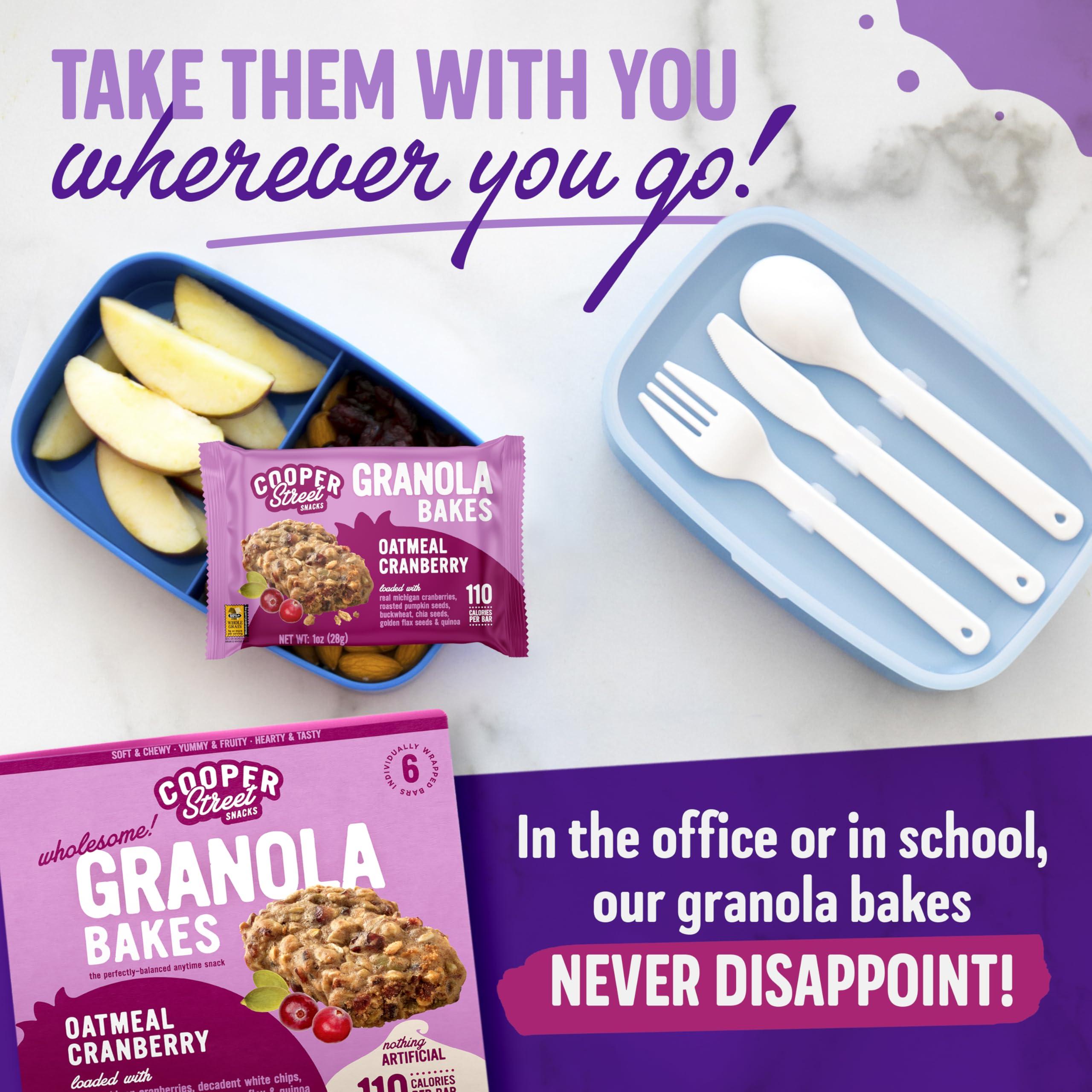 COOPER STREET Cooper Street Granola Bakes - Chewy Breakfast Granola Bars with Chia, Flax, Buckwheat and Oats - Oatmeal Cranberry Individually Wrapped Nut & Dairy Free On-The-Go or School Snacks - 12 Bars, 1oz each