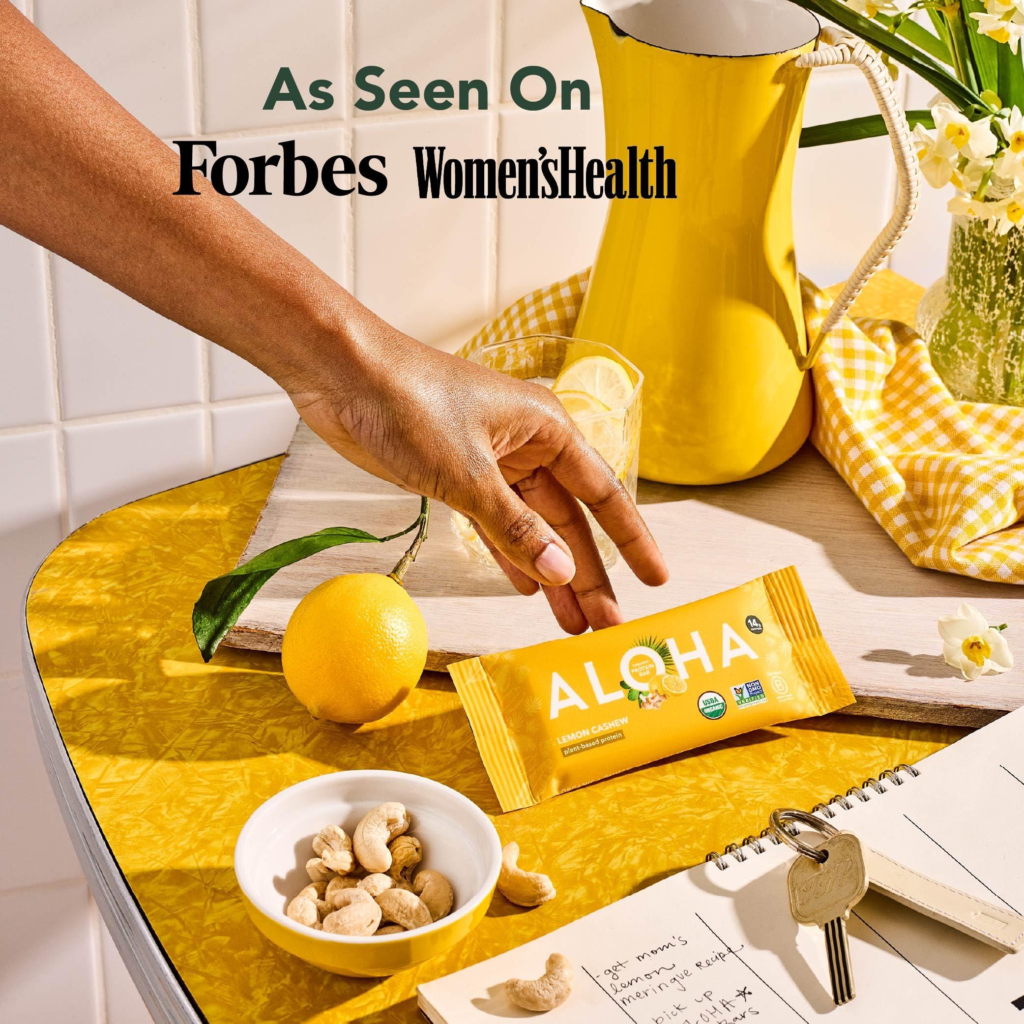 ALOHA ALOHA Organic Plant Based Protein Bars - Lemon Cashew - 12-Count - Vegan, Low Sugar, Gluten-Free, Paleo, Low Carb, Non-GMO, No Stevia & No Erythritol