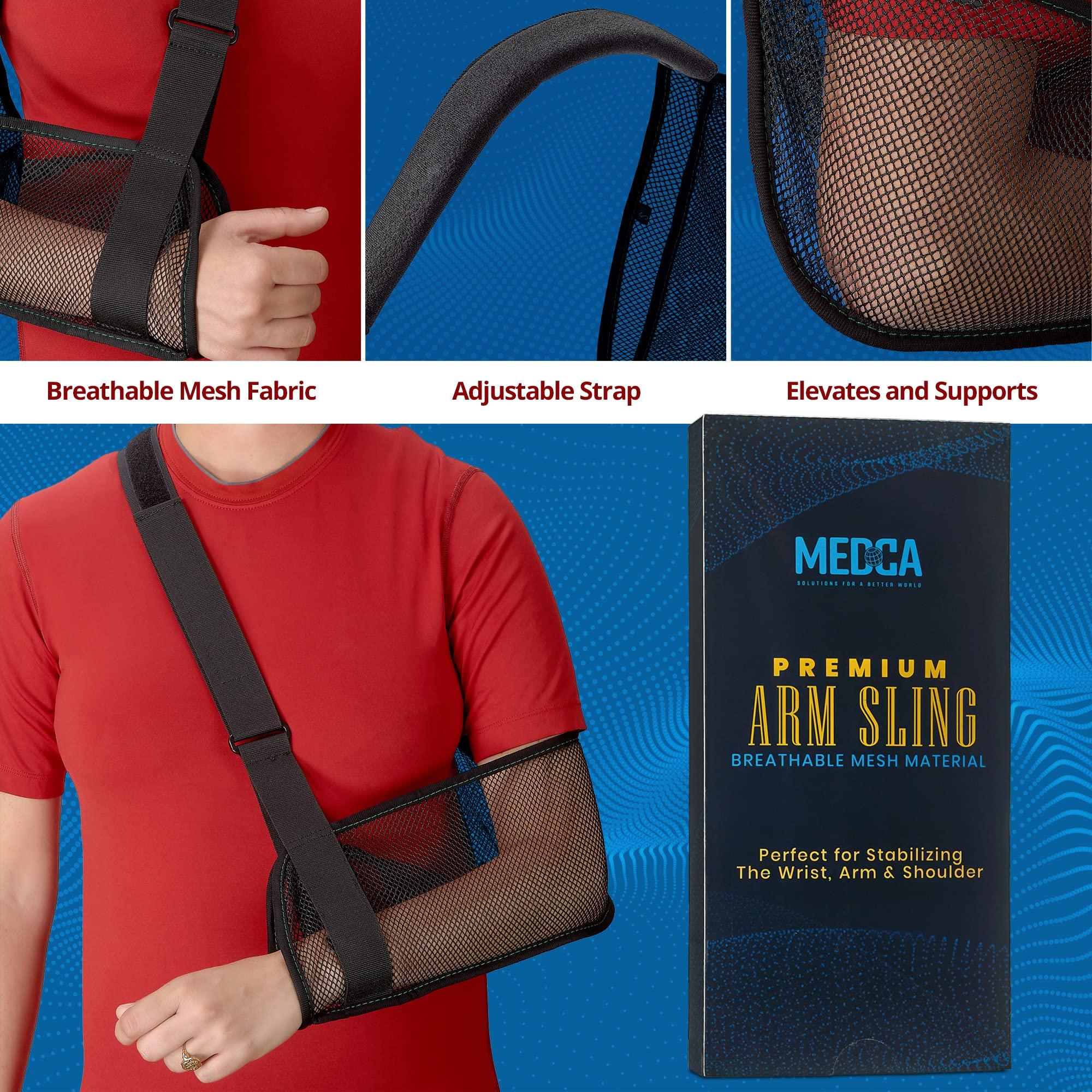 MEDca Mesh Arm Shoulder Sling - Shoulder Immobilizer for Shower - Adjustable Arm Brace Support for Rotator Cuff, Elbow and Other Injury Right/Left & Splint Elevation Support for Men and Women