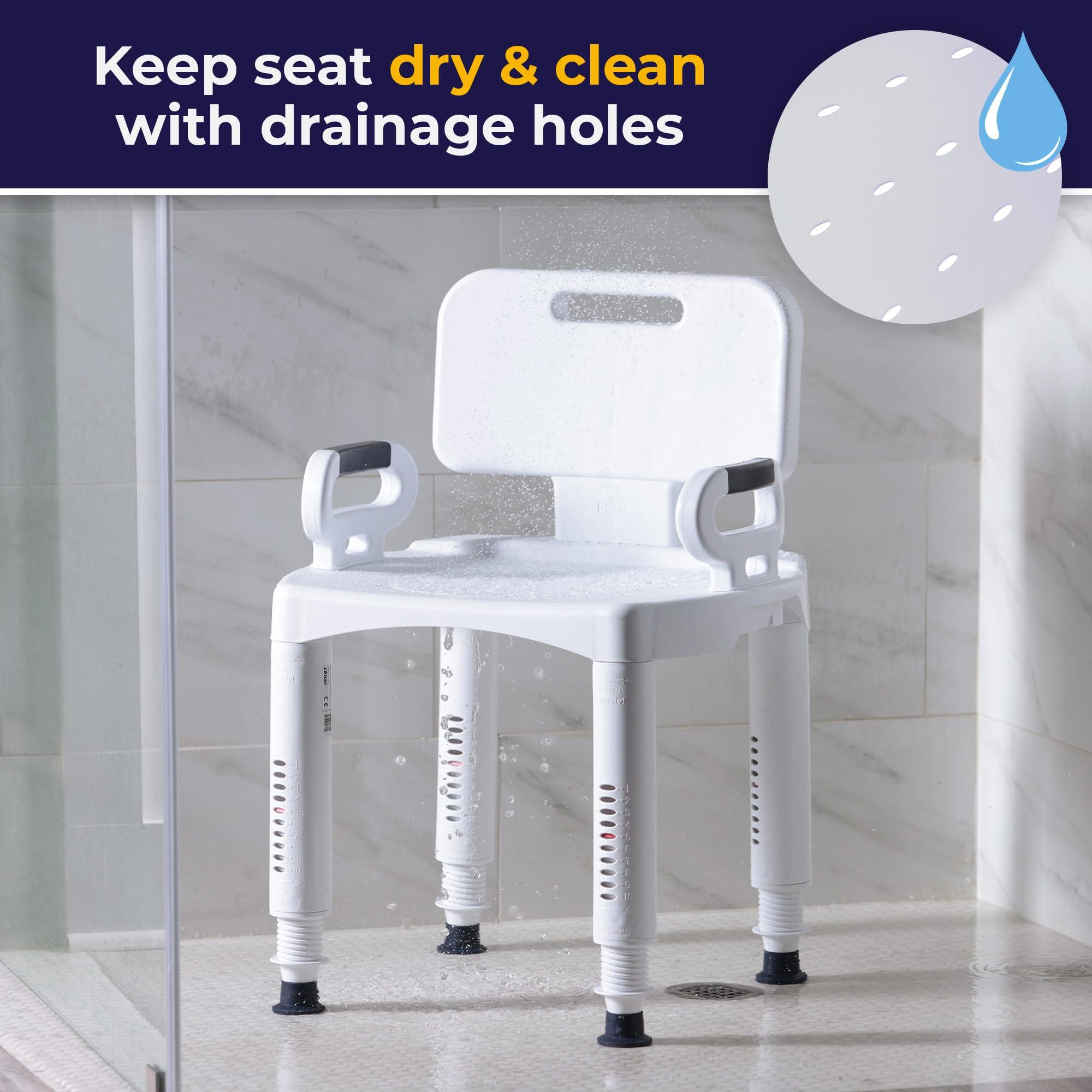 Drive Medical Drive Medical RTL12505 Handicap Bathroom Bench with Back and Arms, White