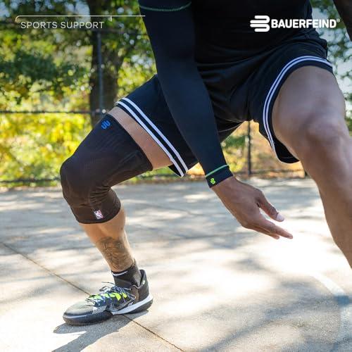 Bauerfeind Bauerfeind Sports Knee Support NBA - Officially Licensed Basketball Brace with Medical Compression - Sleeve Design with Omega Gel Pad for Pain Relief & Stabilization (Black, L)