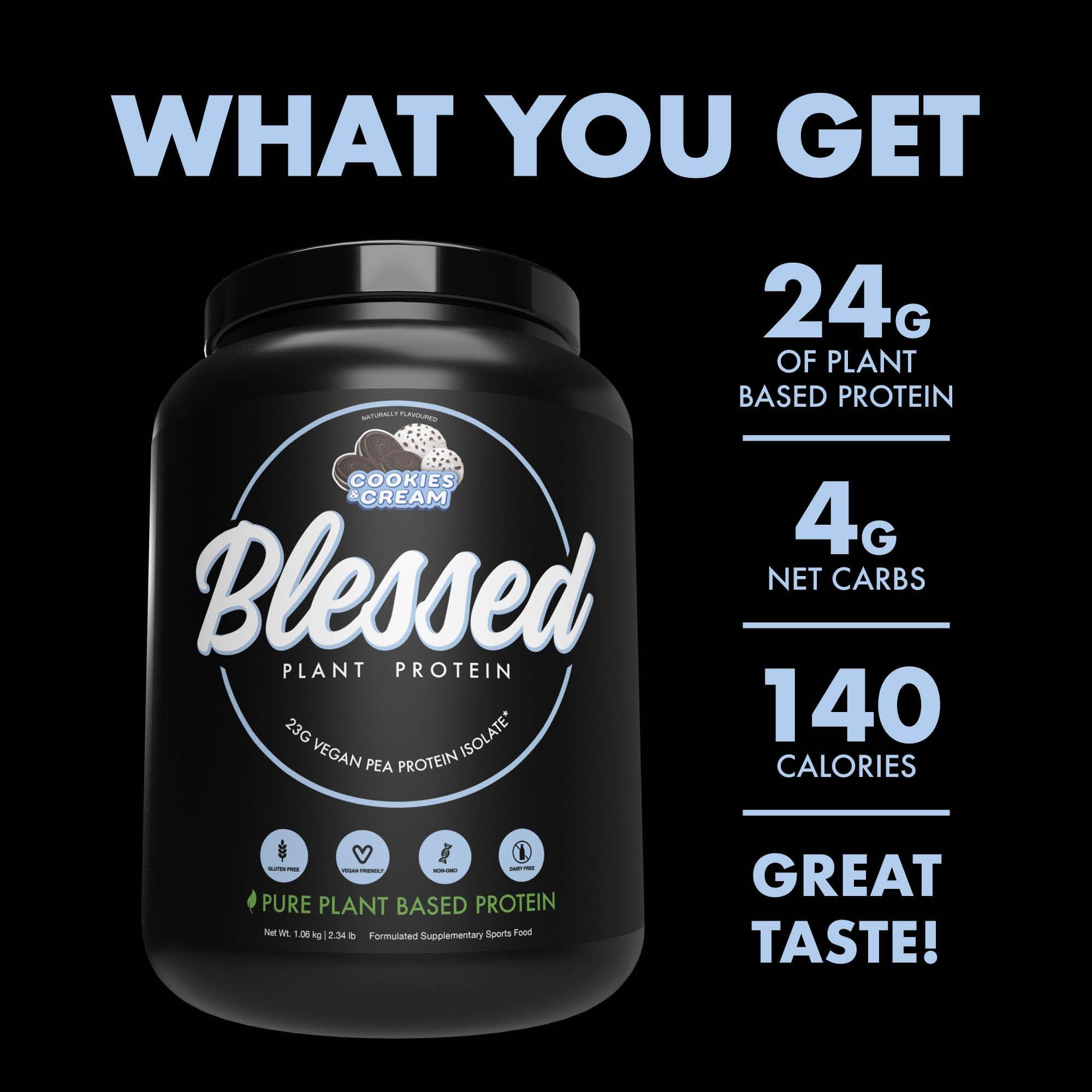 BLESSED BLESSED Vegan Protein Powder - Plant Based Protein Powder Meal Replacement Protein Shake, 23g of Pea Protein Powder, Dairy Free, Gluten Free, Soy Free, No Sugar Added, 30 Servings (Cookies & Cream)