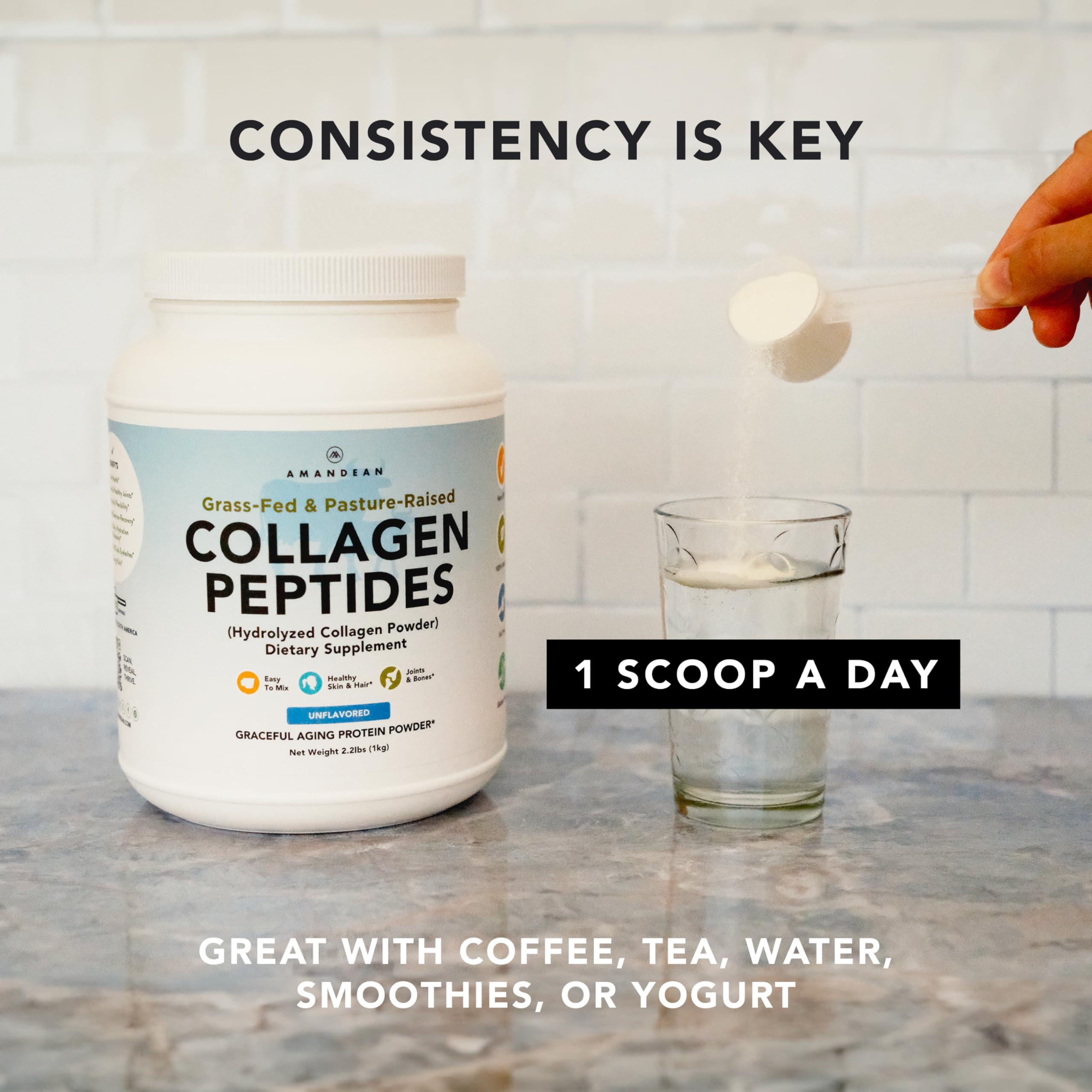 AMANDEAN AMANDEAN Collagen Peptides Powder 1kg. Grass-Fed, Enzymatically Hydrolyzed, Type 1 & 3. Agglomerated, Easy to Mix, Unflavored, Non-GMO. Protein with 18 Amino Acids for Healthy Skin, Hair, Nails.