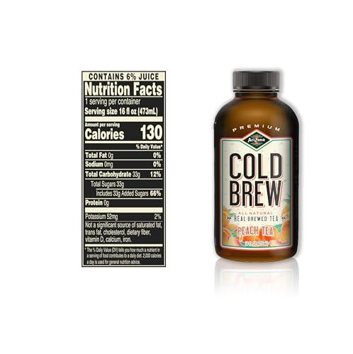 Arizona AriZona Cold Brew Peach Tea - Premium Cold Brew Iced Tea with Cane Sugar (Pack of 12)