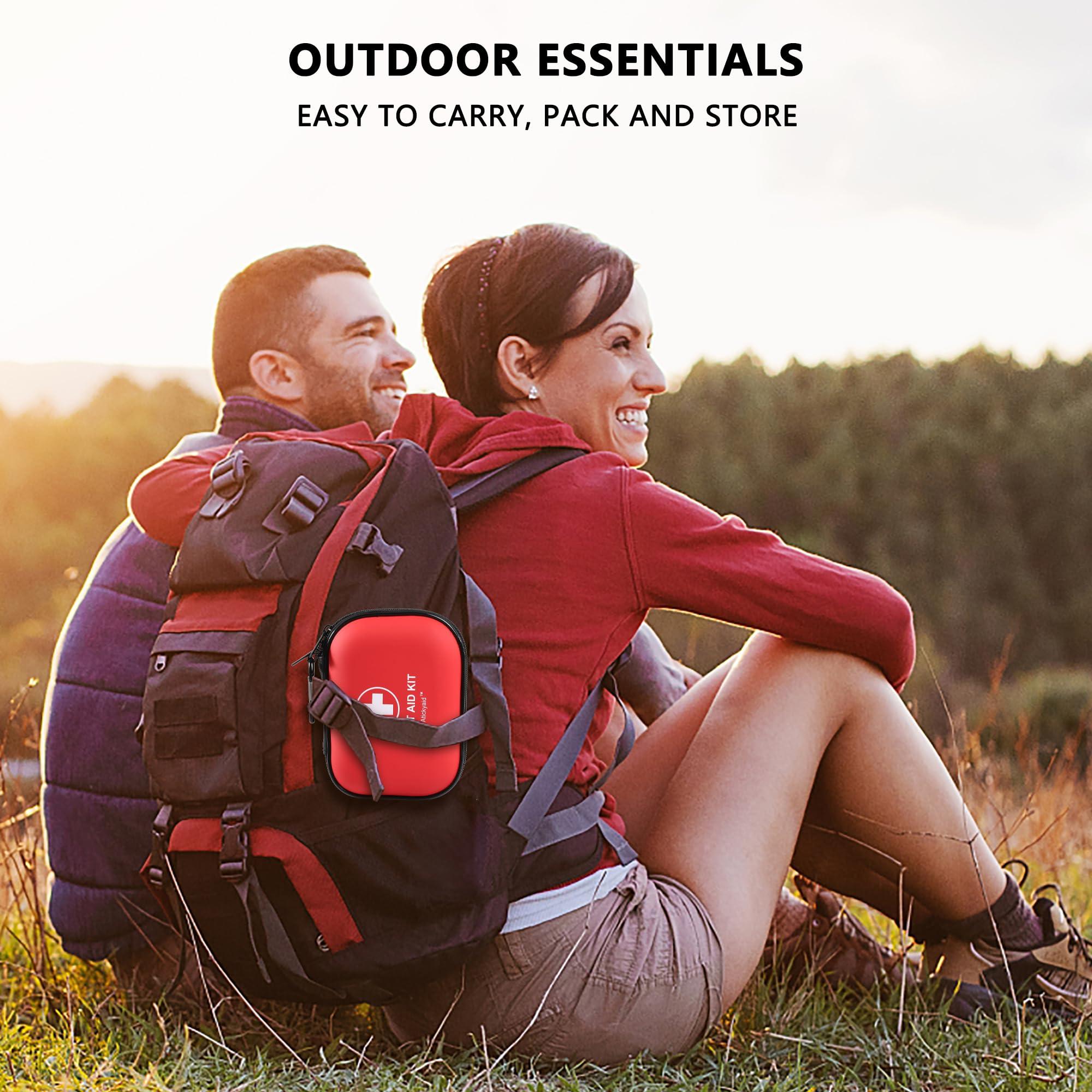 Atickyaid Mini First Aid Kit - 120 Piece Small Waterproof Hard Shell Medical Kit for Car, Home, Office, Travel, Camping, Sports, Outdoor, School - Emergency First Aid Supplies and Survival Kit