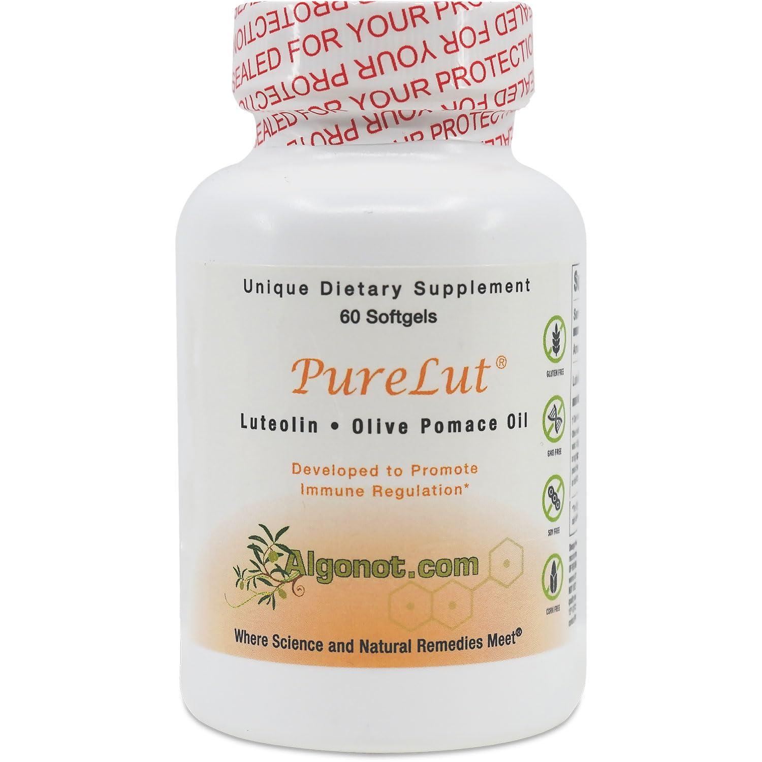 Algonot PureLut: Pure liposomal Luteolin - 60 softgels, 4 Pack, Patented Combination of Pure Luteolin in Olive Pomace Oil. for Immune Support, May Reduce damaging Free radicals & inflammatory Molecules.