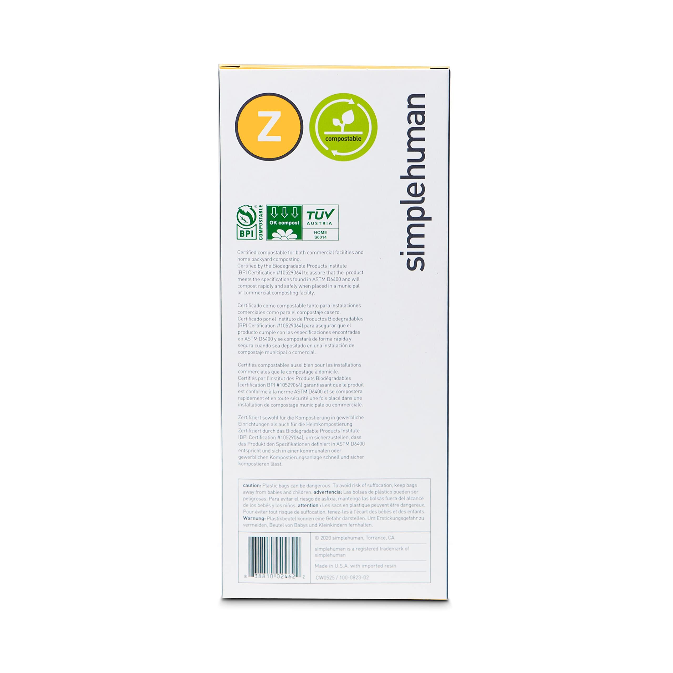 simplehuman simplehuman Code Z 30 Count, Genuine Custom Fit Liner, Compostable Trash Bags in Dispenser Packs