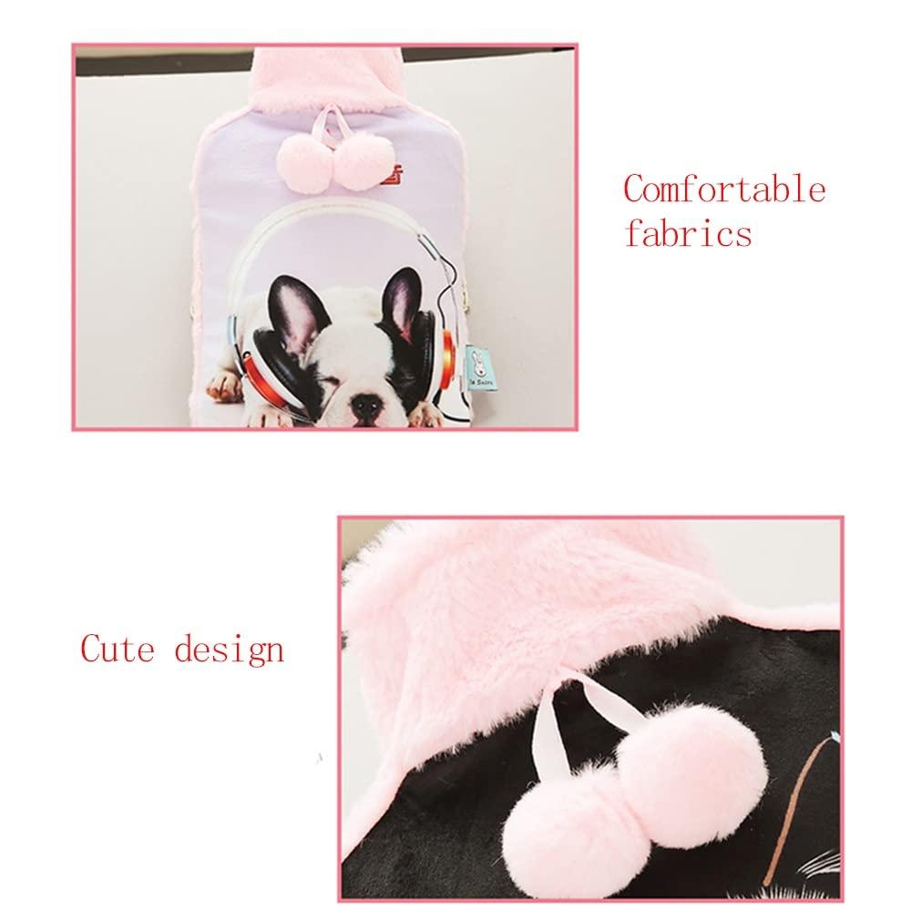 BcofoA BcofoA Hot Water Bottle, Flannel Cover with pet Pattern, 2 liters Large Capacity, Warm Hands and feet, Warm The Whole Body. (Color : Cat 1, Size : Large)