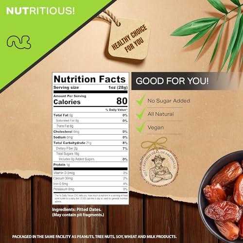 Nut Cravings NUT CRAVINGS Dry Fruits - Sun Dried Deglet Noor Dates Pitted, No Sugar Added (16oz - 1 LB) Packed Fresh in Resealable Bag - Sweet Snack, Healthy Food, All Natural, Vegan, Kosher Certified