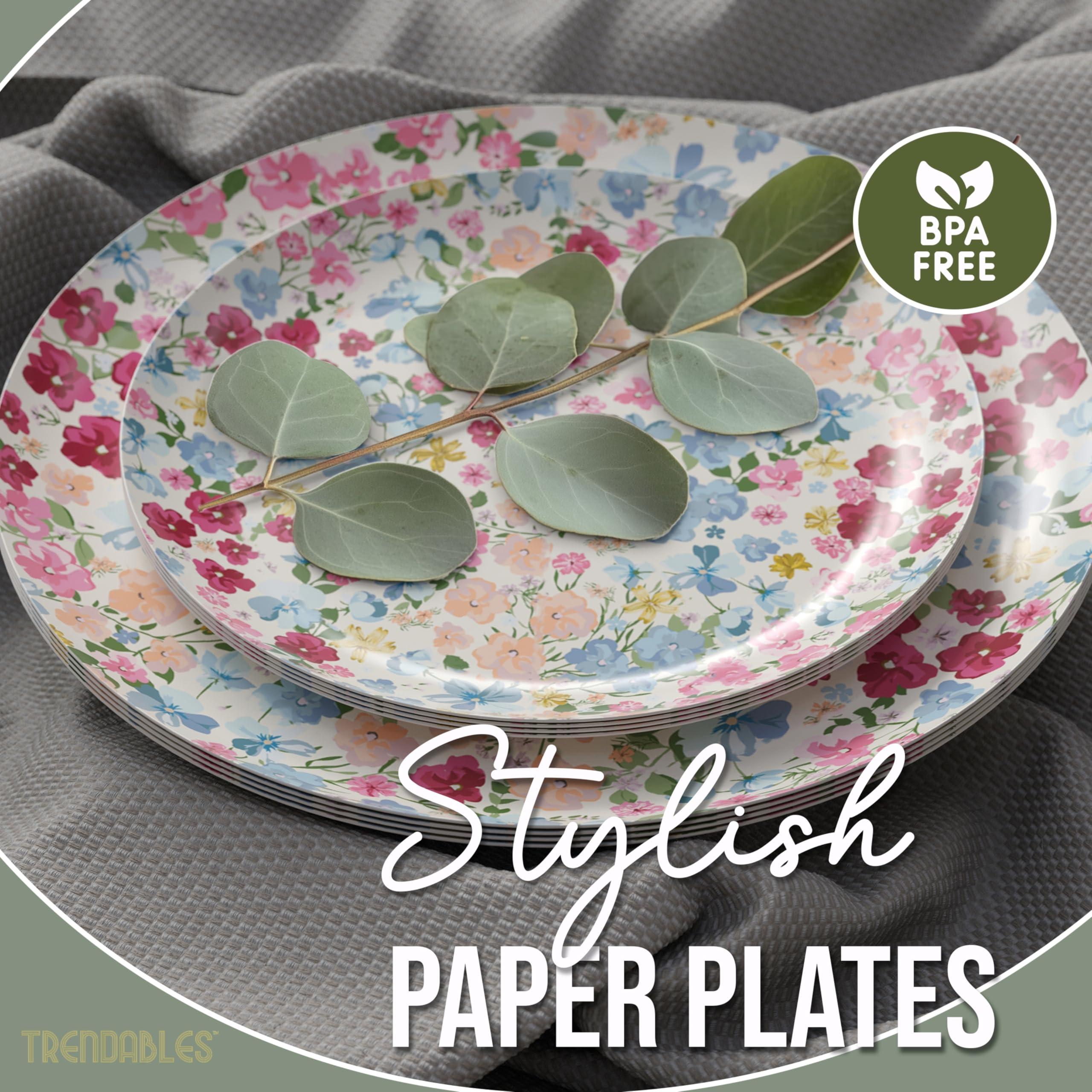Trendables Trendables Floral Paper Plates 40 Pcs Fancy Disposable Plates for Party Set - 20 Guests 20 X 8 Small Paper Plates Dessert Plates & 20 X Large Paper Plates 10 Inch Paper Plates Bulk | Meadow