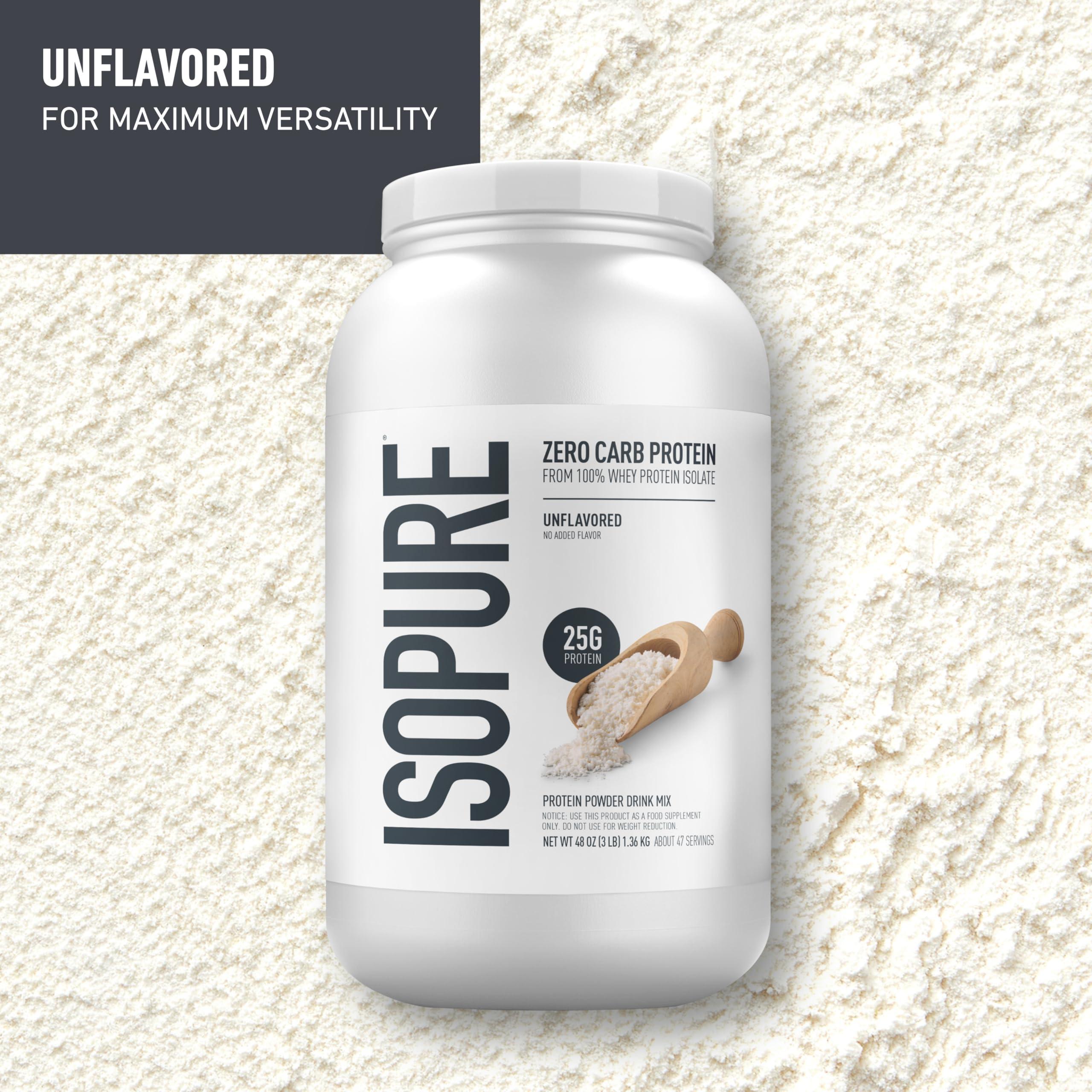 Isopure Isopure Unflavored Protein, 25g Whey Isolate, Zero Carb & Keto Friendly, 47 Servings, 3 Pounds (Packaging May Vary)