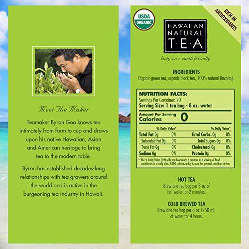 HAWAIIAN NATURAL T·E·A Organic Hawaiian Natural Tea, Green & Black Teas Passionfruit Orange 20 Tasty Bags