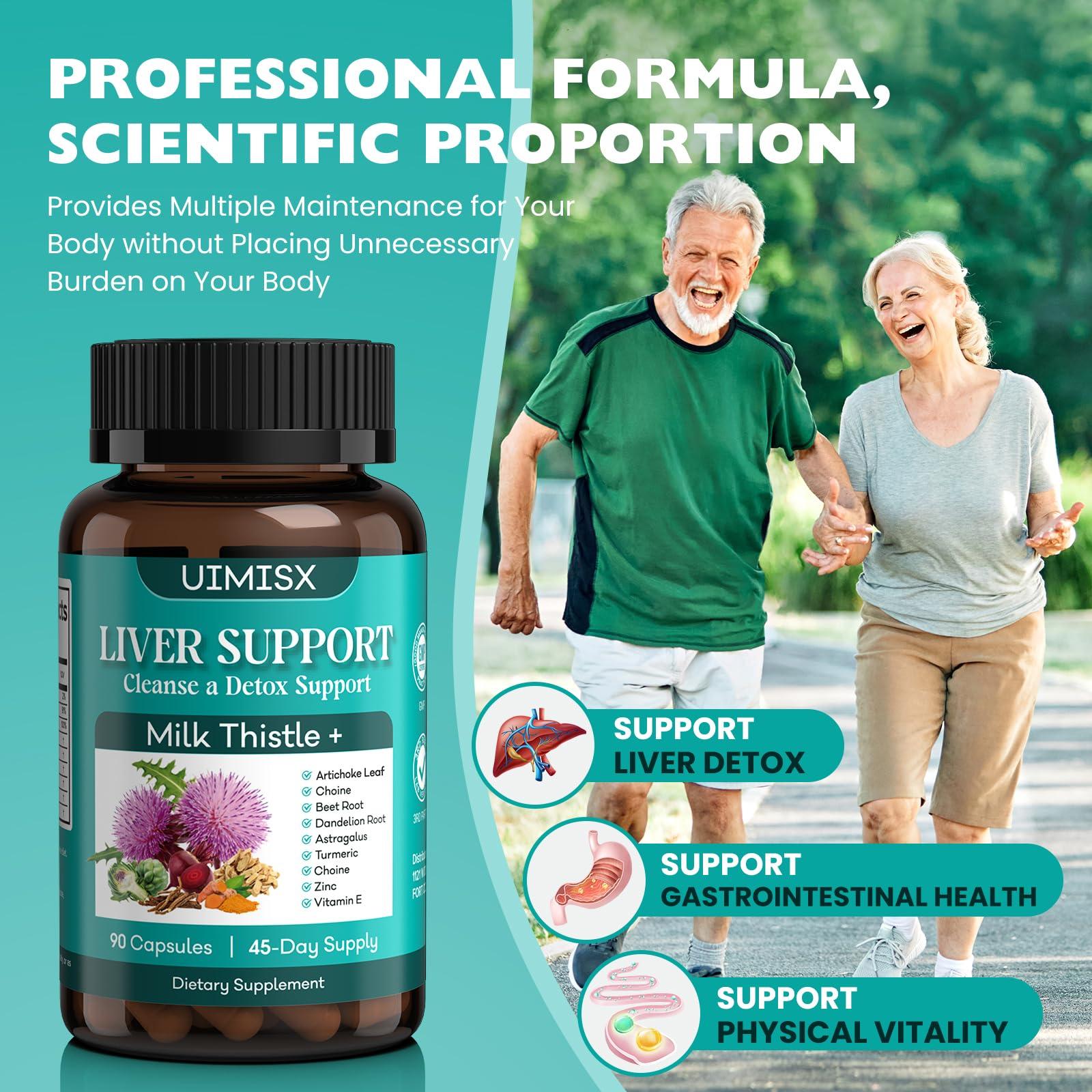 UIMISX UIMISX Liver Detox & Cleansing Formula Supports Health Liver Function with 30:1 7500mg Extract Milk Thistle & More, Non-GMO, 90 Capsules