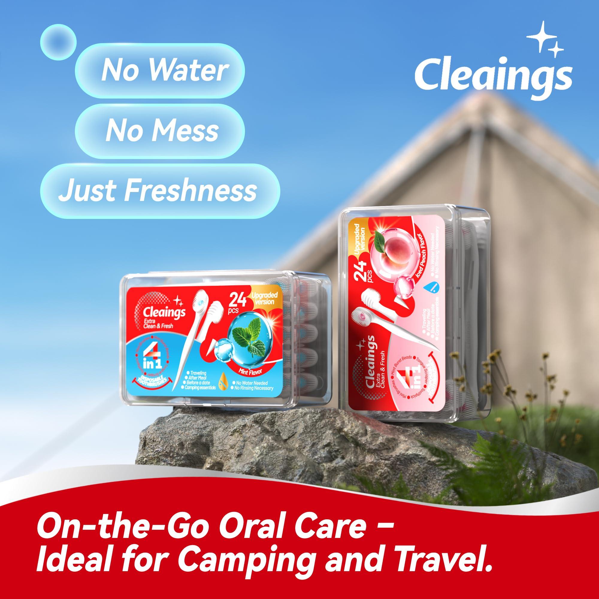 cleaings Mini Brushes-Disposable Toothbrushes with Cleaning Beads Toothpaste and Pick for Work or Travel, 24 Count-Mix FlavorPack of 1