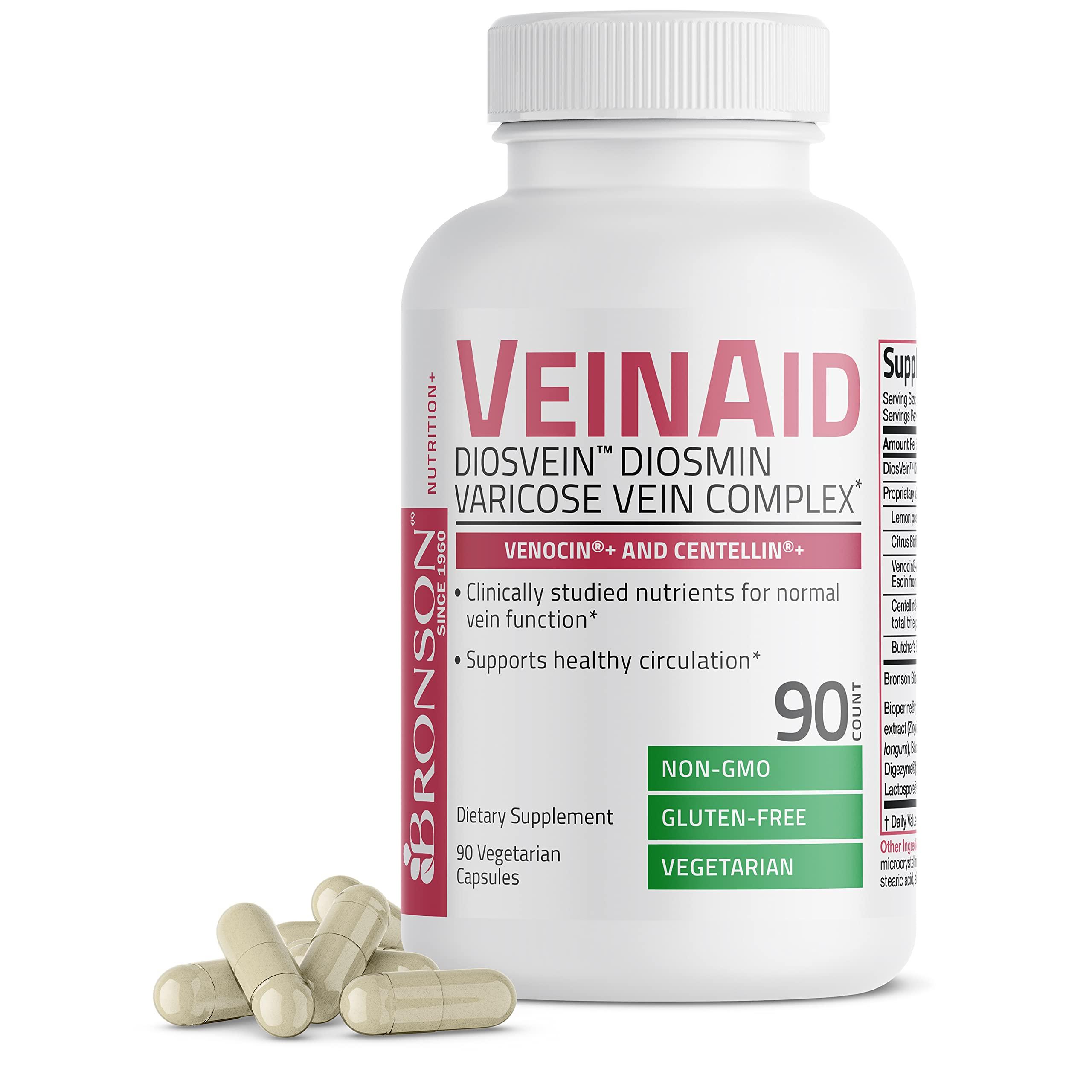 Bronson Bronson VeinAid Diosmin 1000mg DiosVein Varicose Vein Complex with Venocin & Centellin, 90 Vegetarian Capsules