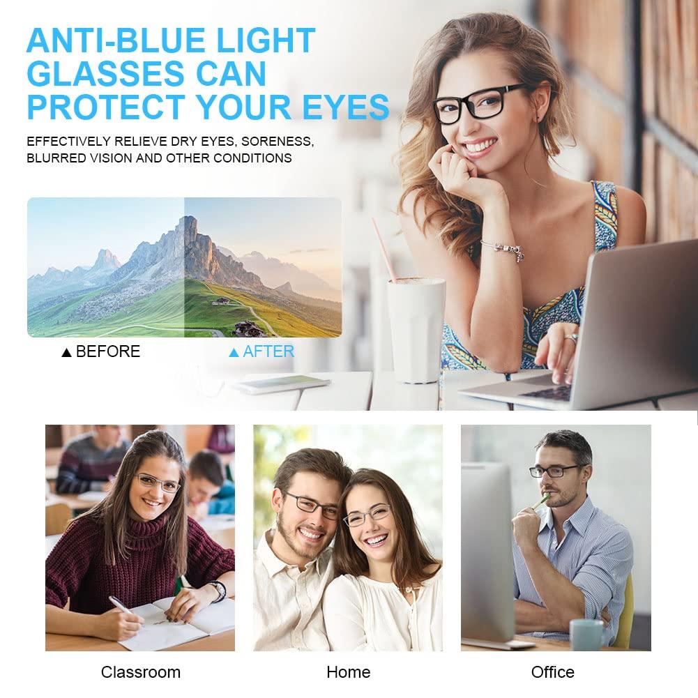 URAQT URAQT 2Pcs Blue Light Glasses for Women Men, Blue Light Blocking Glasses Lightweight Computer Glasses Anti Eyestrain & UV Glare Gaming Vintage Fake Eyeglasses Readers Clear Lens Reading Glasses