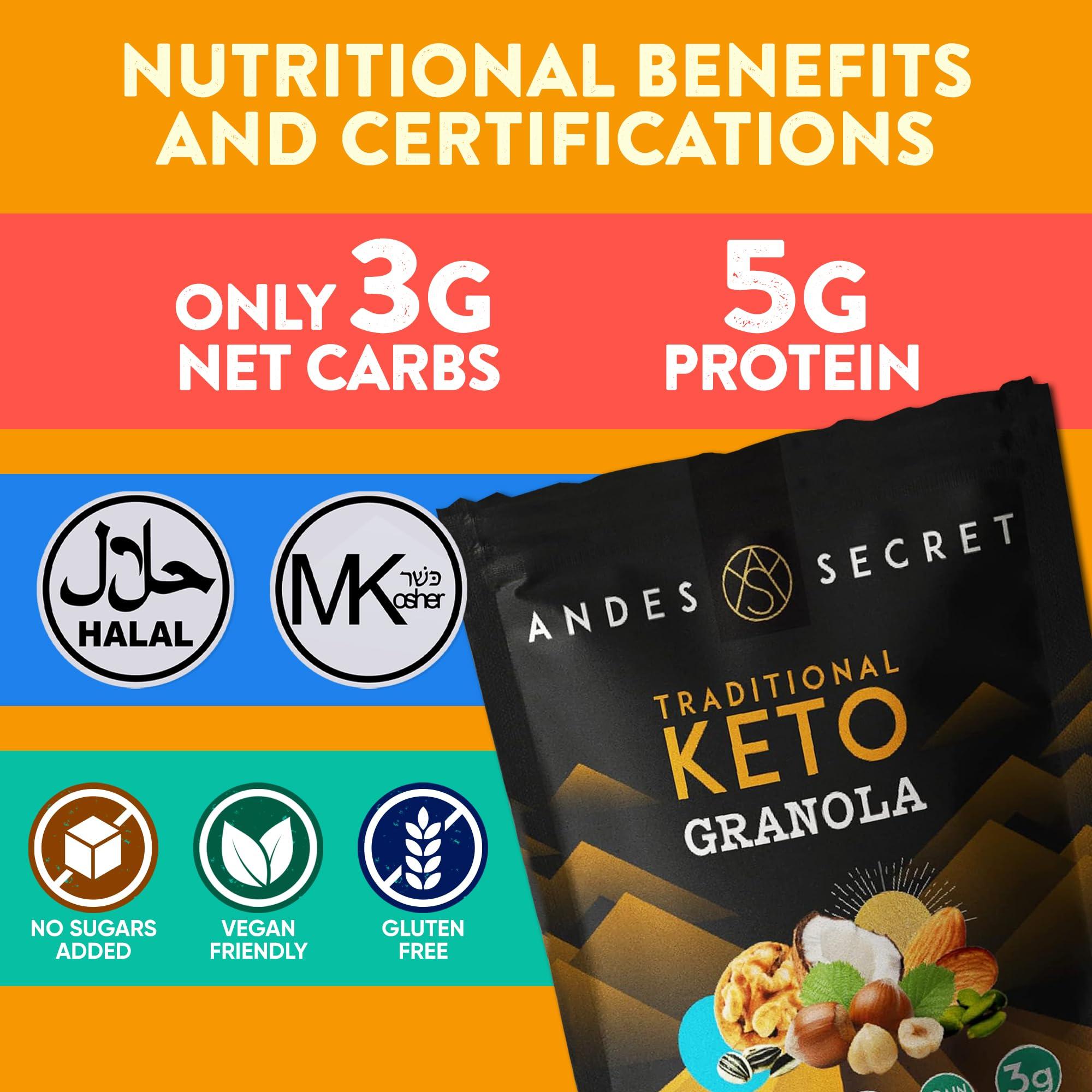 Andes Secret Andes Secret Original Low Calorie Granola - 11oz High Protein Cereal, Keto Low Carb Granola for Yogurt - Nut Mix Almonds, Walnuts, Hazelnuts - 3g Net Carbs, No Sugar Added, Grain & Gluten Free