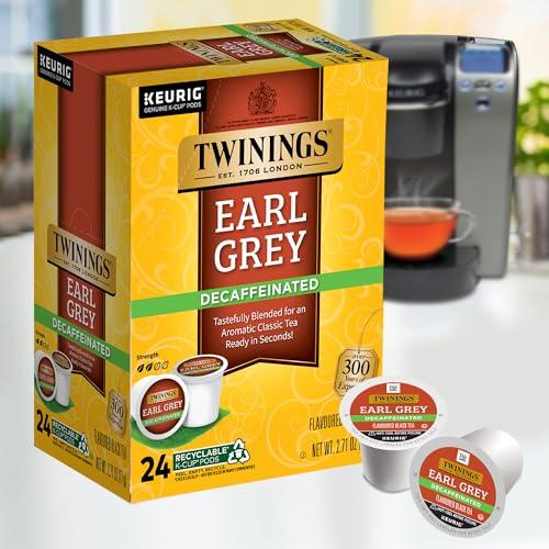 Twinings Twinings Decaffeinated Earl Grey Black Tea K-Cup Pods for Keurig, 24 Count (Pack of 1), Flavoured with Citrus and Bergamot, Enjoy Hot or Iced | Packaging May Vary