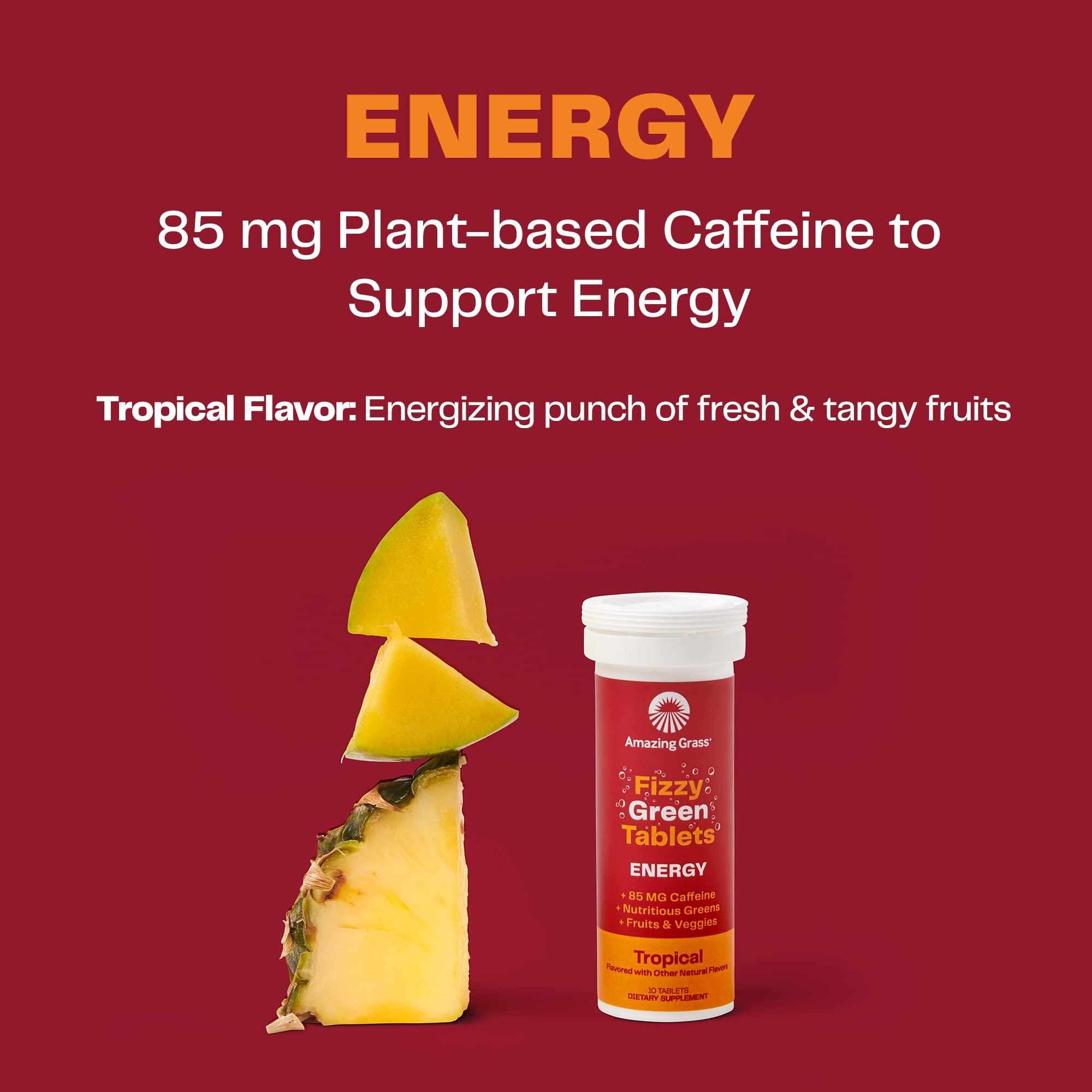 Amazing Grass Amazing Grass Fizzy Green Tablets Energy Tropical: Greens + Green Tea Caffeine, Water Flavoring Tablet with Antioxidants, 10 Count (Pack of 6)