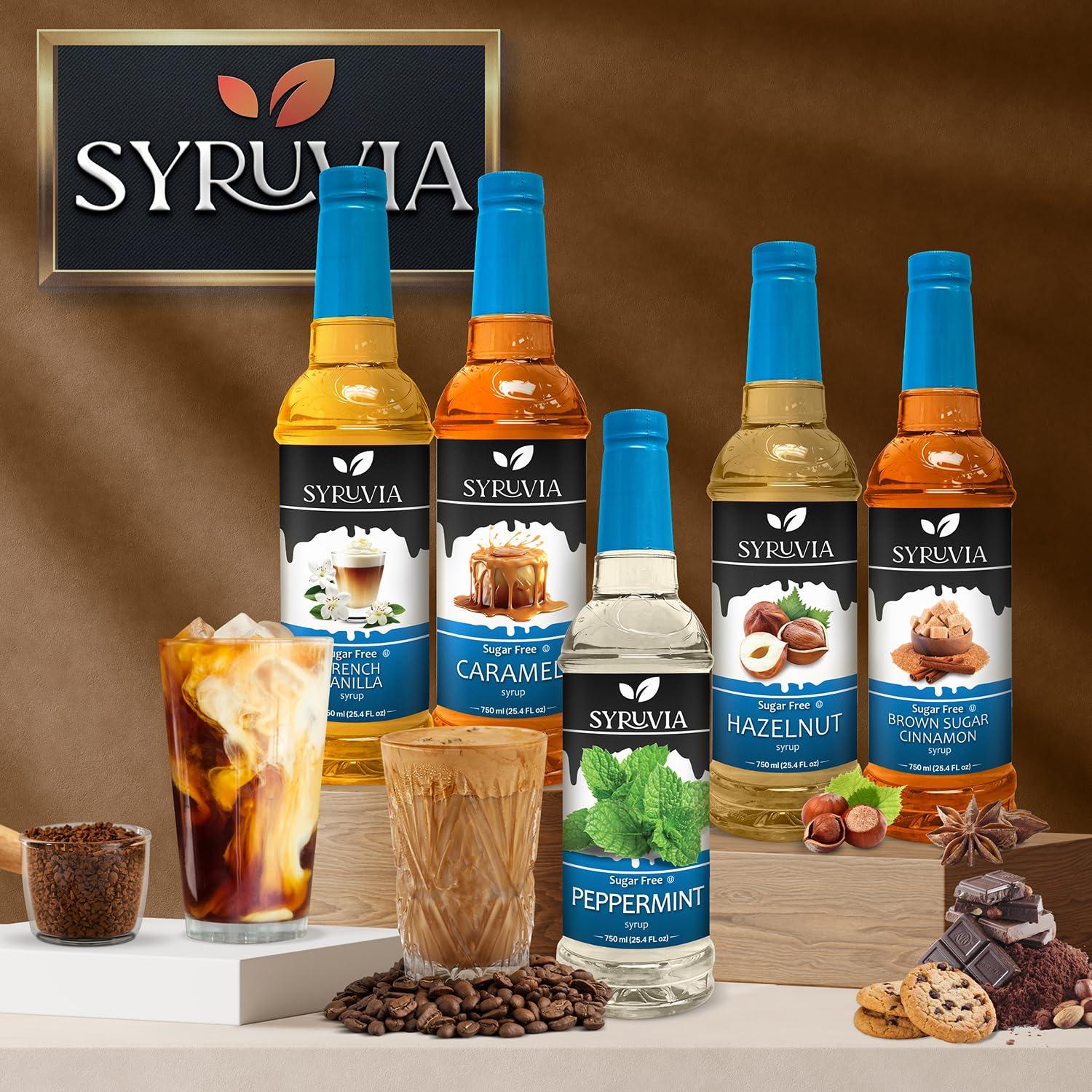 SYRUVIA Syruvia Sugar Free French Vanilla Syrup With Syrup Pump Dispenser French Vanilla Coffee Syrup Flavor, 25.4 fl oz, Kosher, Gluten Free, Perfect for Coffee, Drinks, Soda, Desserts, and More