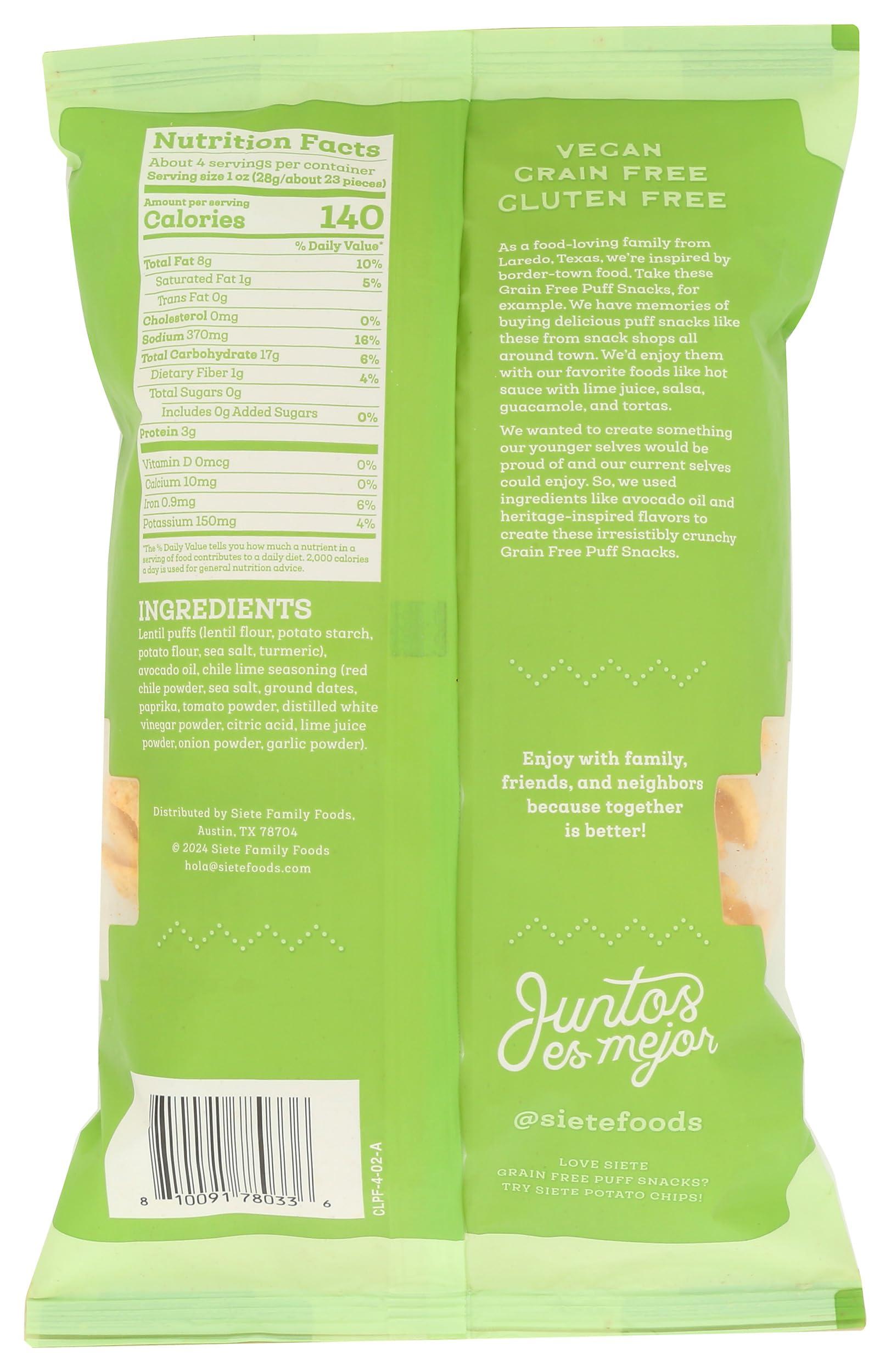 Siete SIETE FAMILY FOODS Chile Lime Puffs, 4 OZ