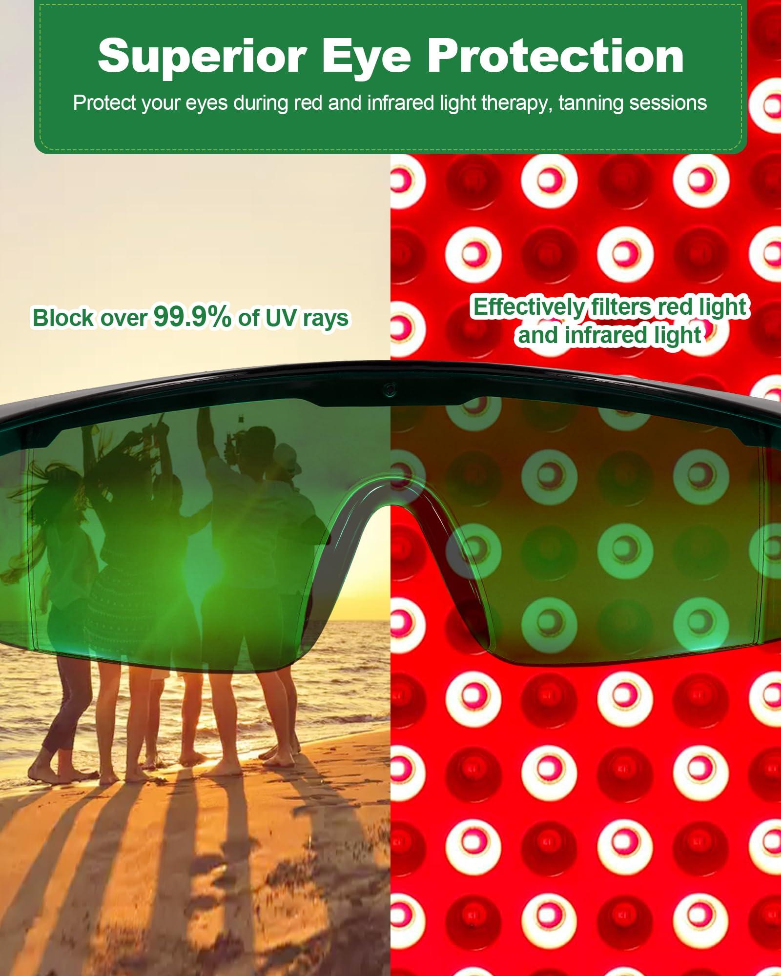 LIGHTMEUP LIGHTMEUP Red Light Therapy Glasses, See-Through Eye Protection Goggles 200-2000nm Full-Coverage Design Adjustable (Deep Green- 1 Pair)