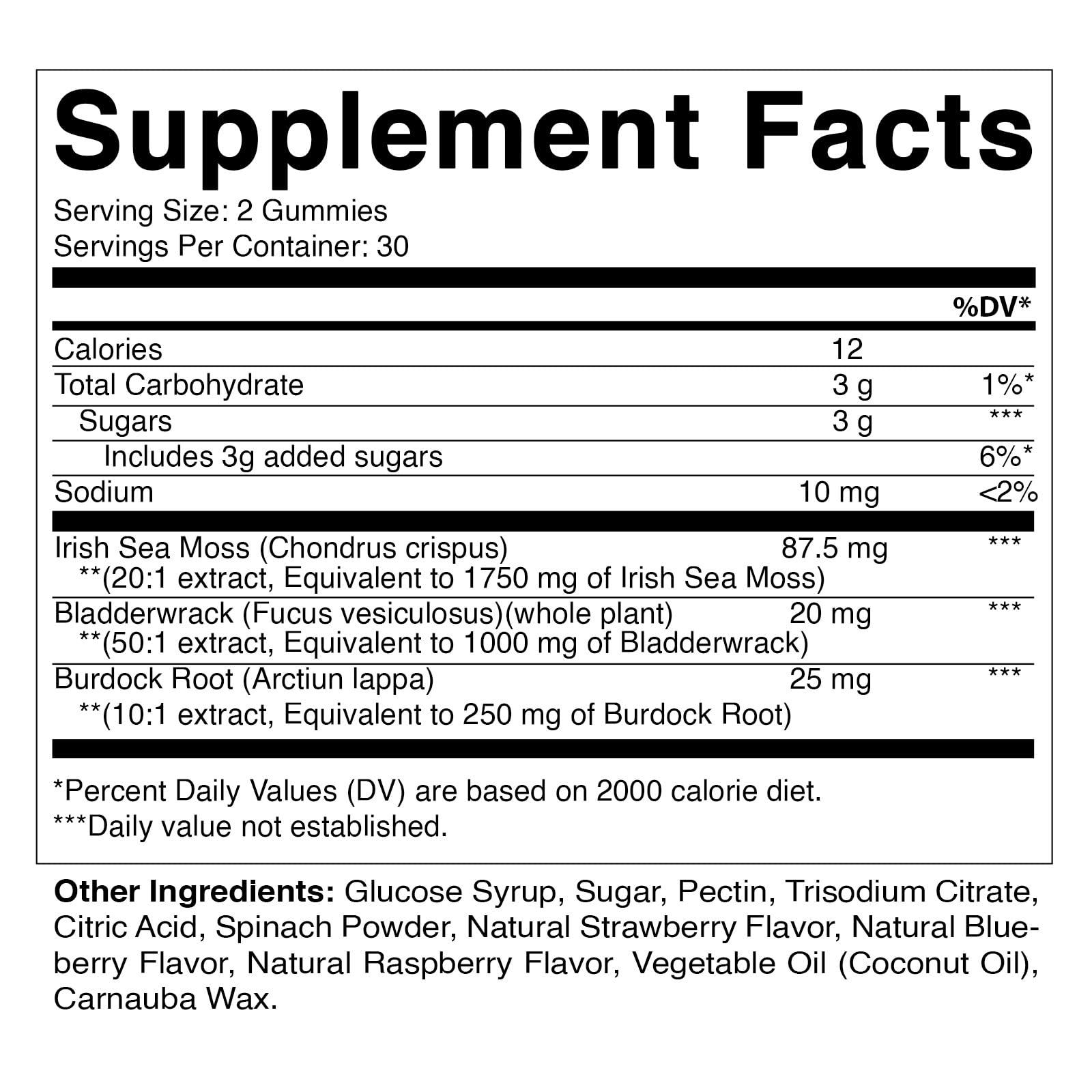 Vitamatic Vitamatic 2 Pack Irish Sea Moss Gummies- 3000mg Equivalent Per Serving (from Extract 132.5 mg) - 60 Ct - Made with Bladderwrack & Burdock Root - Seamoss Supplement for Thyroid, Energy, Immune Support