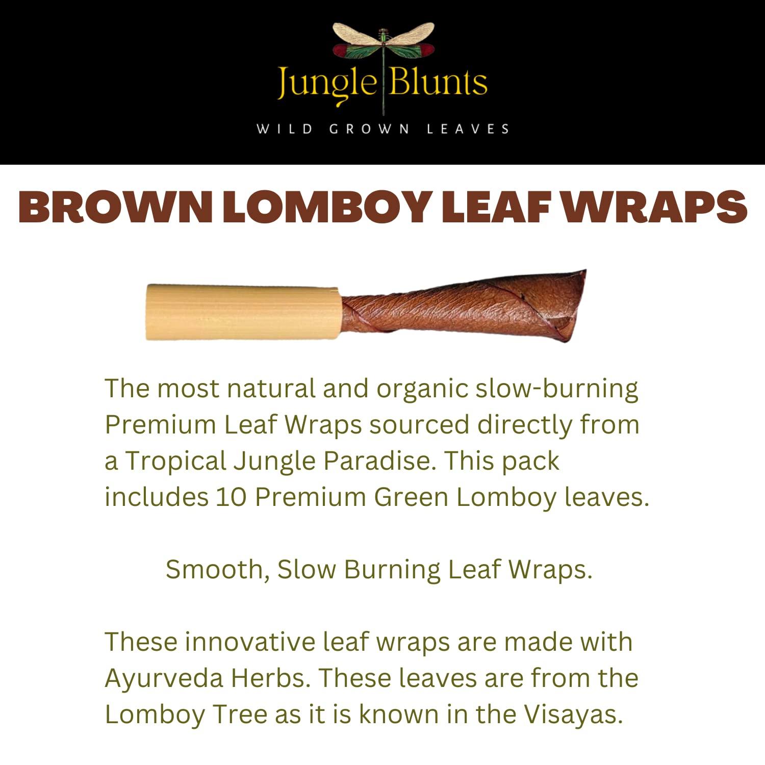 Jungle Blunts Organic Leaf Wraps - Naturally Grown - 10 Pack - Brown Lomboy - Lab Tested (5\")