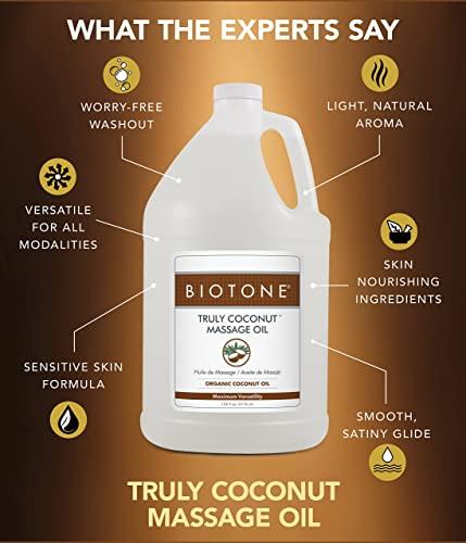Biotone BIOTONE Truly Coconut Massage Oil with Organic Coconut Oil, Melts Away Tension and Promotes Deep Relaxation, Light, Versatile, Long-Lasting, Easy Wash-Out, Can Also Use as a Bodycare Oil