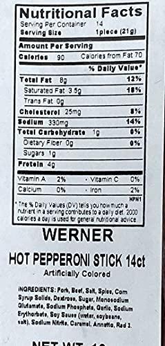 Werner Werner Hot Pepperoni Meat Sticks - 14 Count Bulk Spicy Meat Sticks, 10 Ounce Resealable Bag