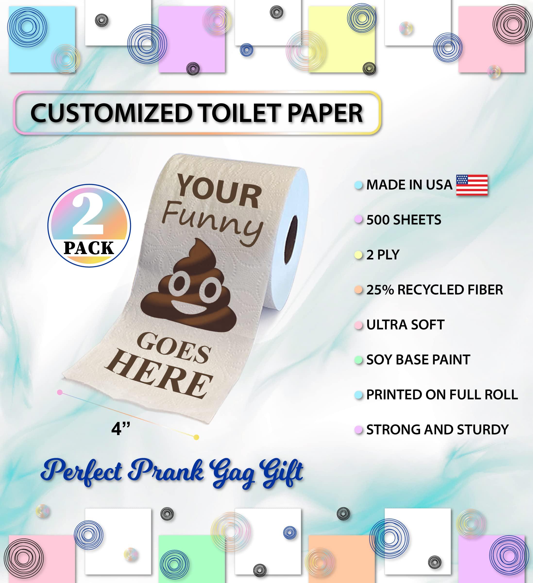 Printed TP Printed TP Custom Personalized Printed Toilet Paper Gag Gift Set - Funny Toilet Paper Roll for Special Event, Prank, Surprise, Novelty Gift, Entire Roll - Customize With Photo, Text, Artwork - 2 Pack